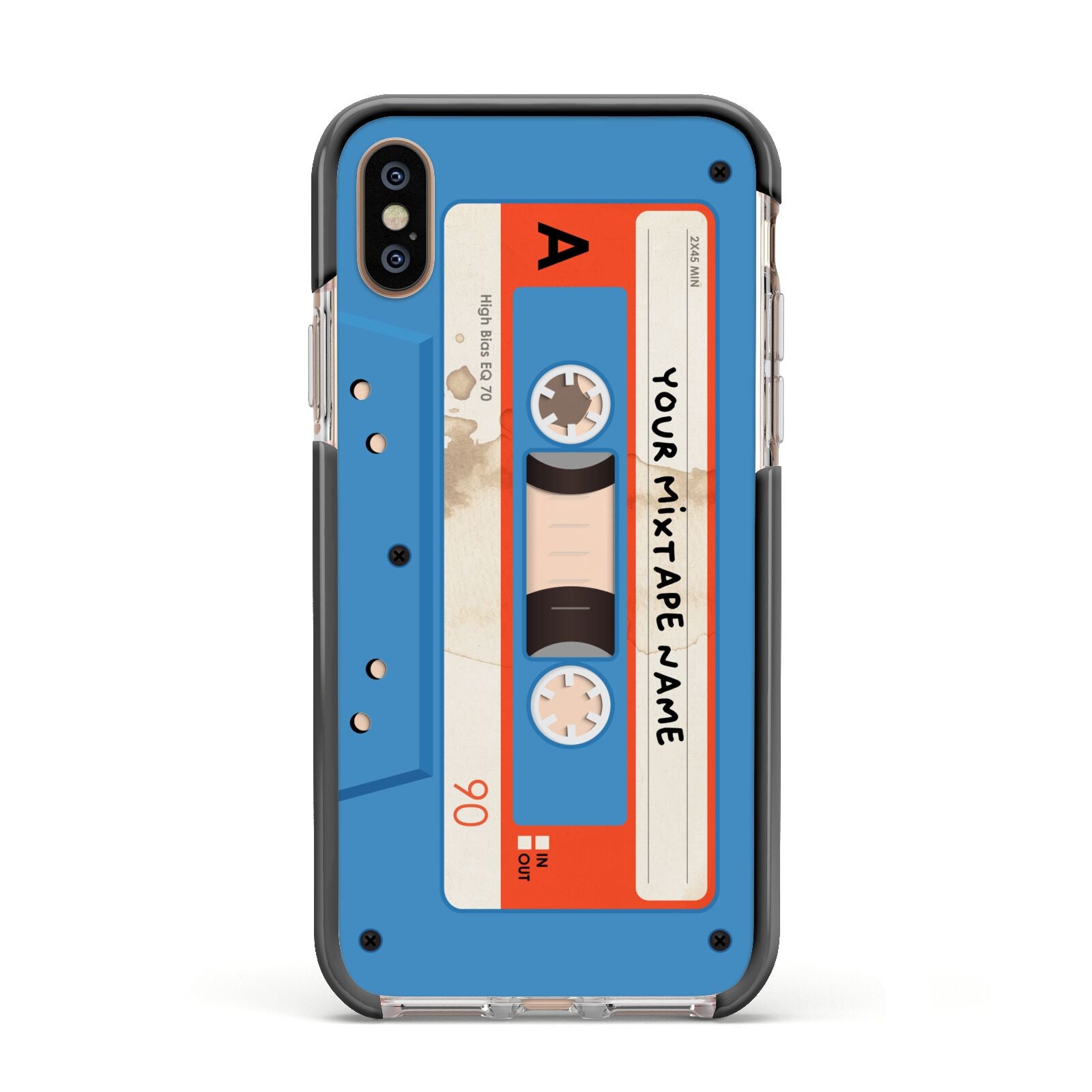 Blue Mixtape Custom Apple iPhone Xs Impact Case Black Edge on Gold Phone