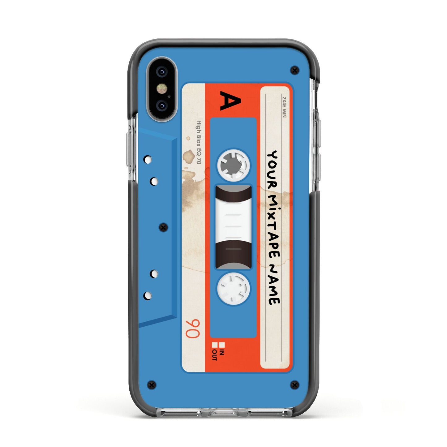 Blue Mixtape Custom Apple iPhone Xs Impact Case Black Edge on Silver Phone