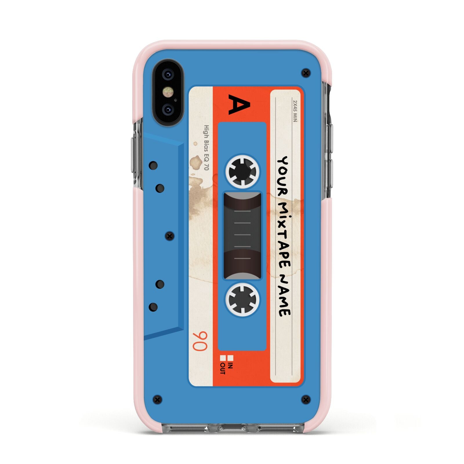 Blue Mixtape Custom Apple iPhone Xs Impact Case Pink Edge on Black Phone