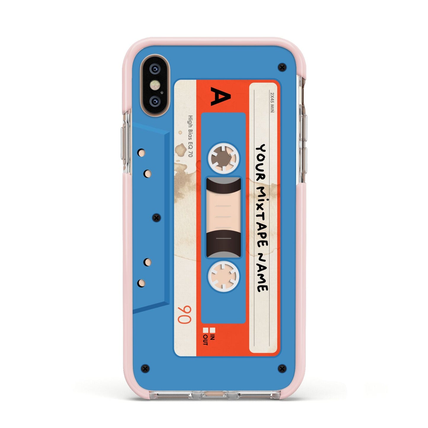 Blue Mixtape Custom Apple iPhone Xs Impact Case Pink Edge on Gold Phone