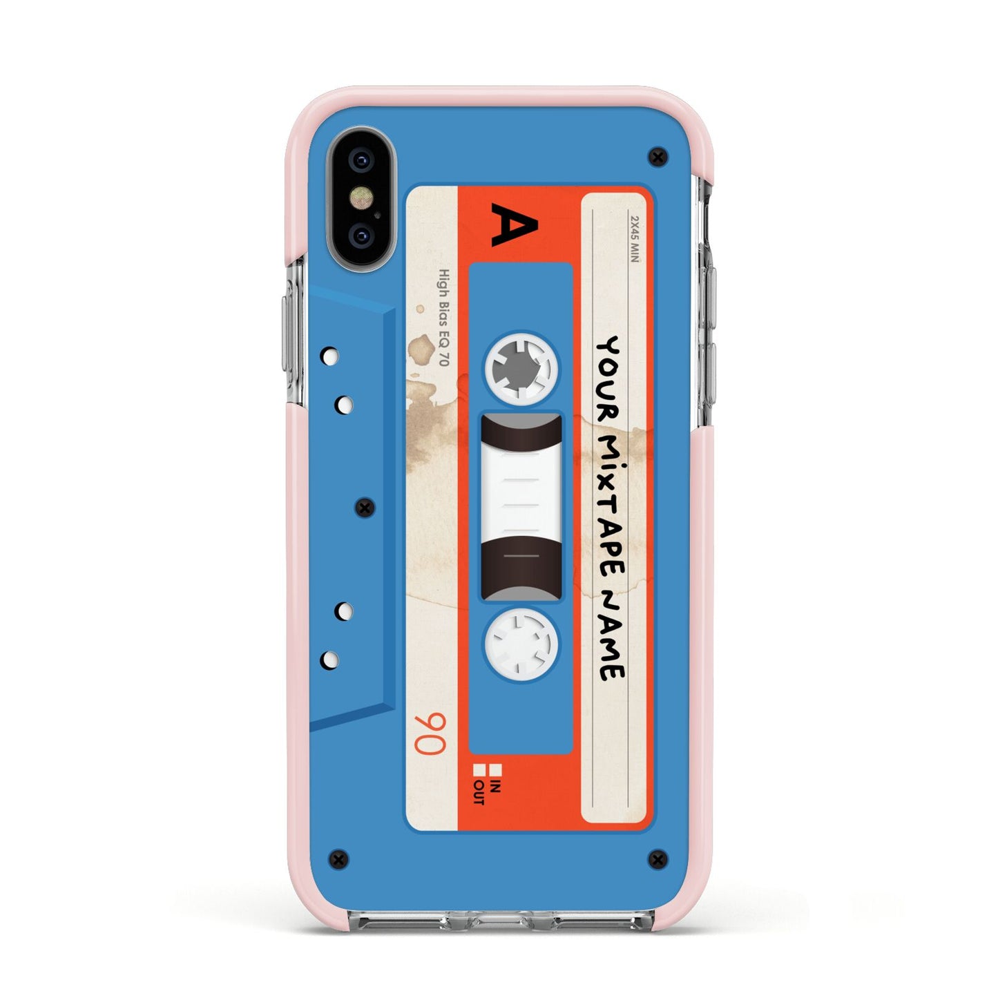 Blue Mixtape Custom Apple iPhone Xs Impact Case Pink Edge on Silver Phone