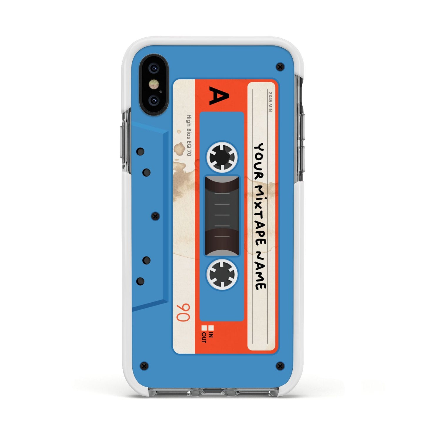 Blue Mixtape Custom Apple iPhone Xs Impact Case White Edge on Black Phone