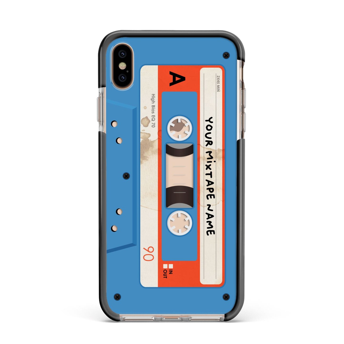 Blue Mixtape Custom Apple iPhone Xs Max Impact Case Black Edge on Gold Phone