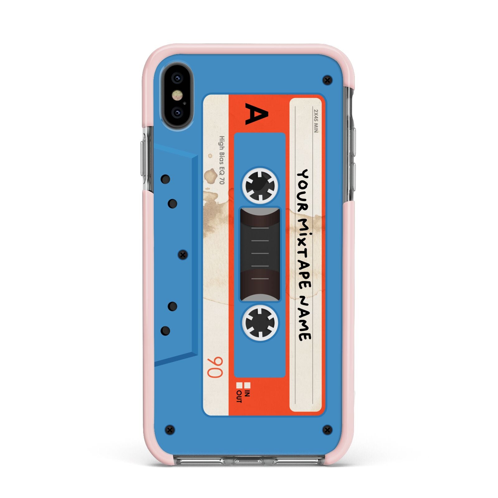 Blue Mixtape Custom Apple iPhone Xs Max Impact Case Pink Edge on Black Phone