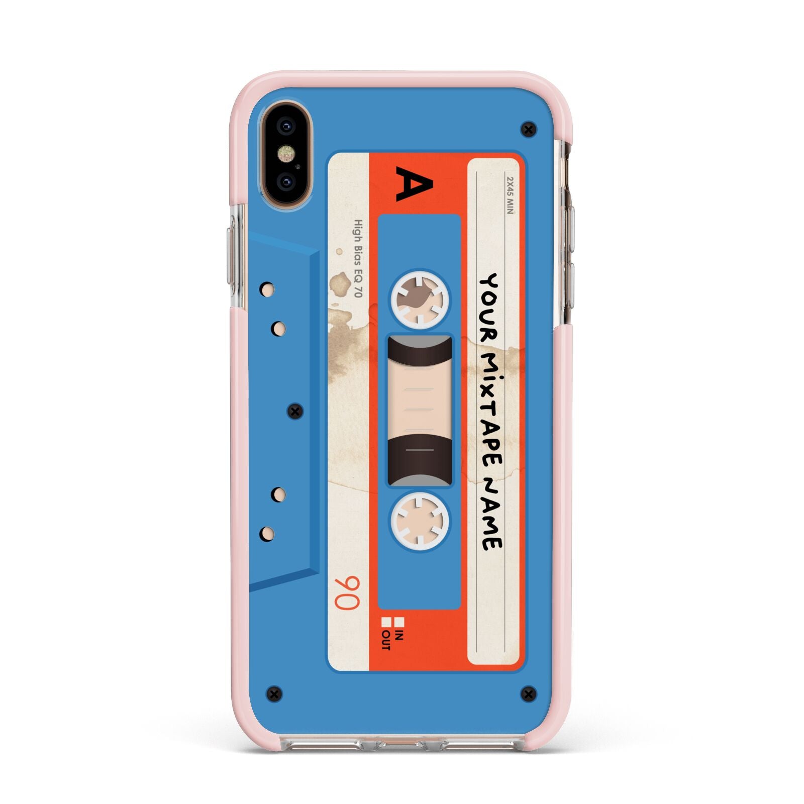 Blue Mixtape Custom Apple iPhone Xs Max Impact Case Pink Edge on Gold Phone