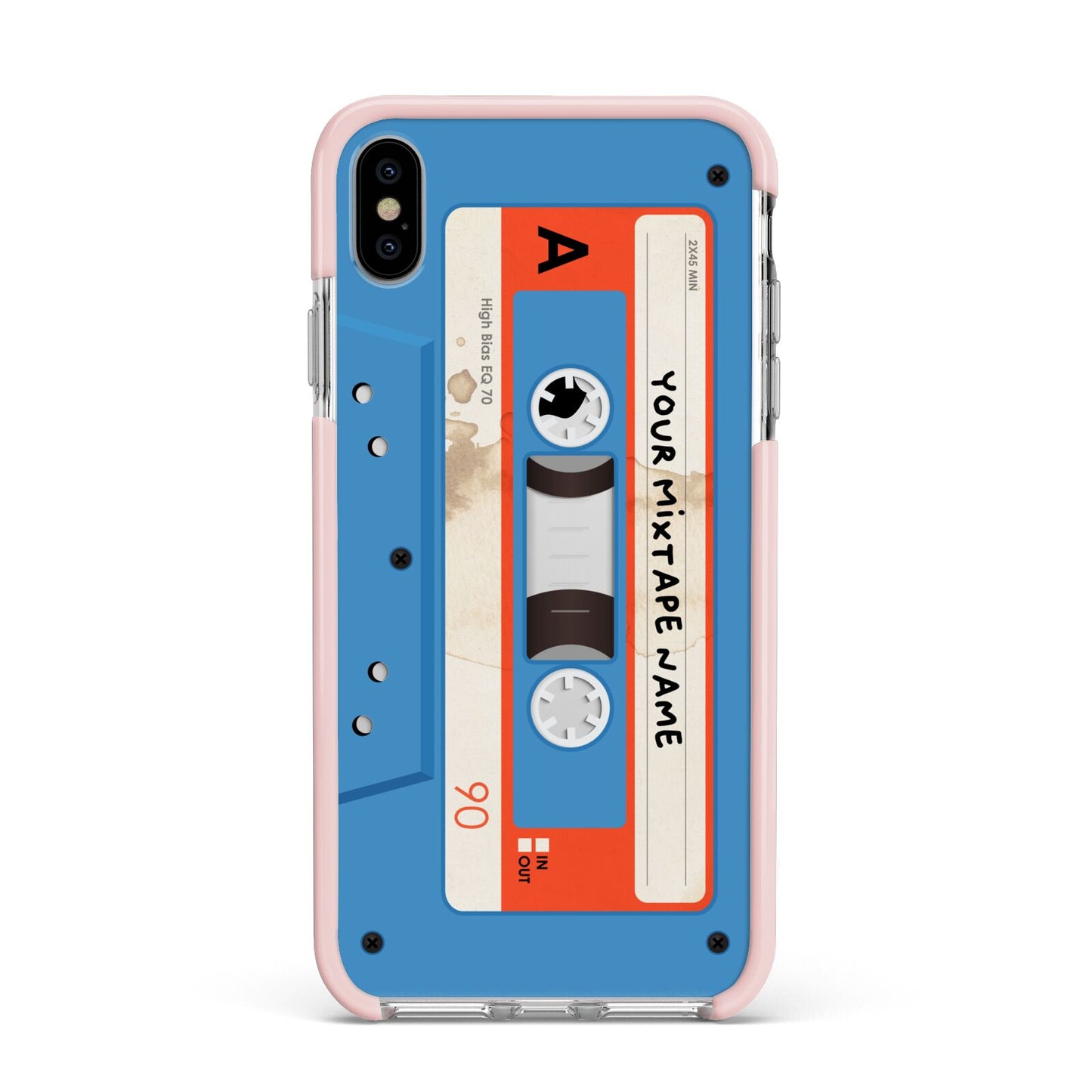 Blue Mixtape Custom Apple iPhone Xs Max Impact Case Pink Edge on Silver Phone