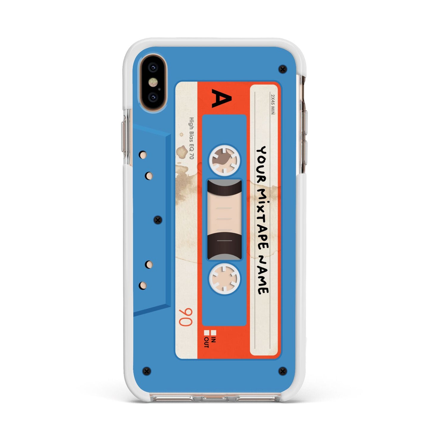 Blue Mixtape Custom Apple iPhone Xs Max Impact Case White Edge on Gold Phone