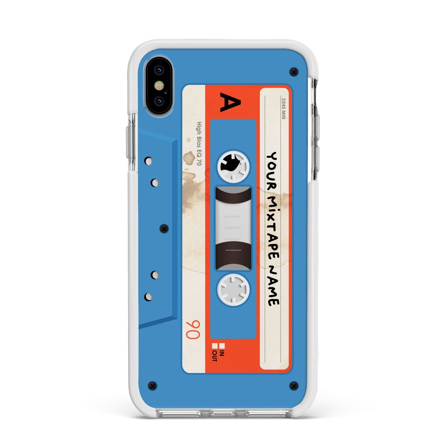 Blue Mixtape Custom Apple iPhone Xs Max Impact Case White Edge on Silver Phone