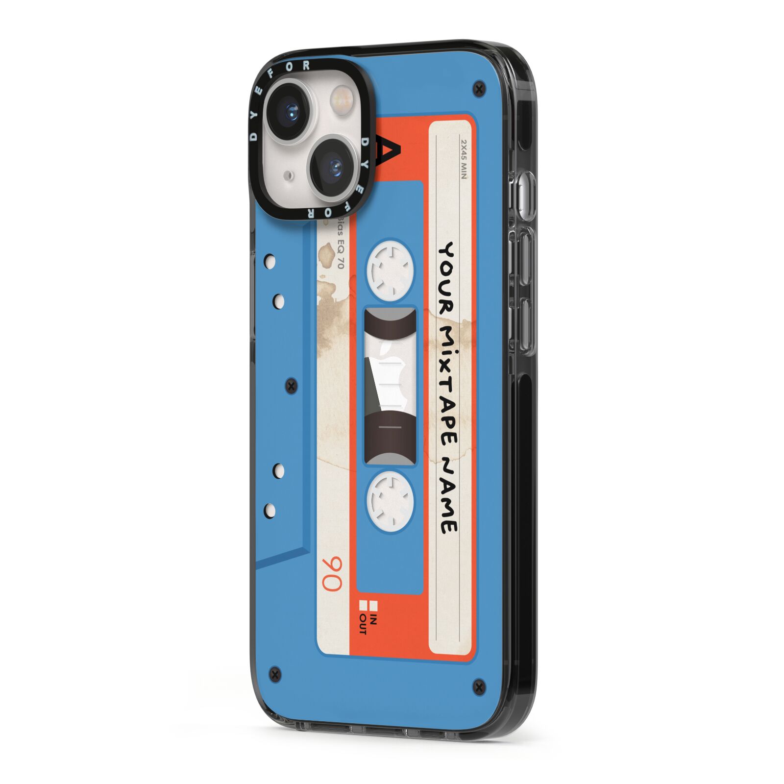 Blue Mixtape Custom iPhone 13 Black Impact Case Side Angle on Silver phone