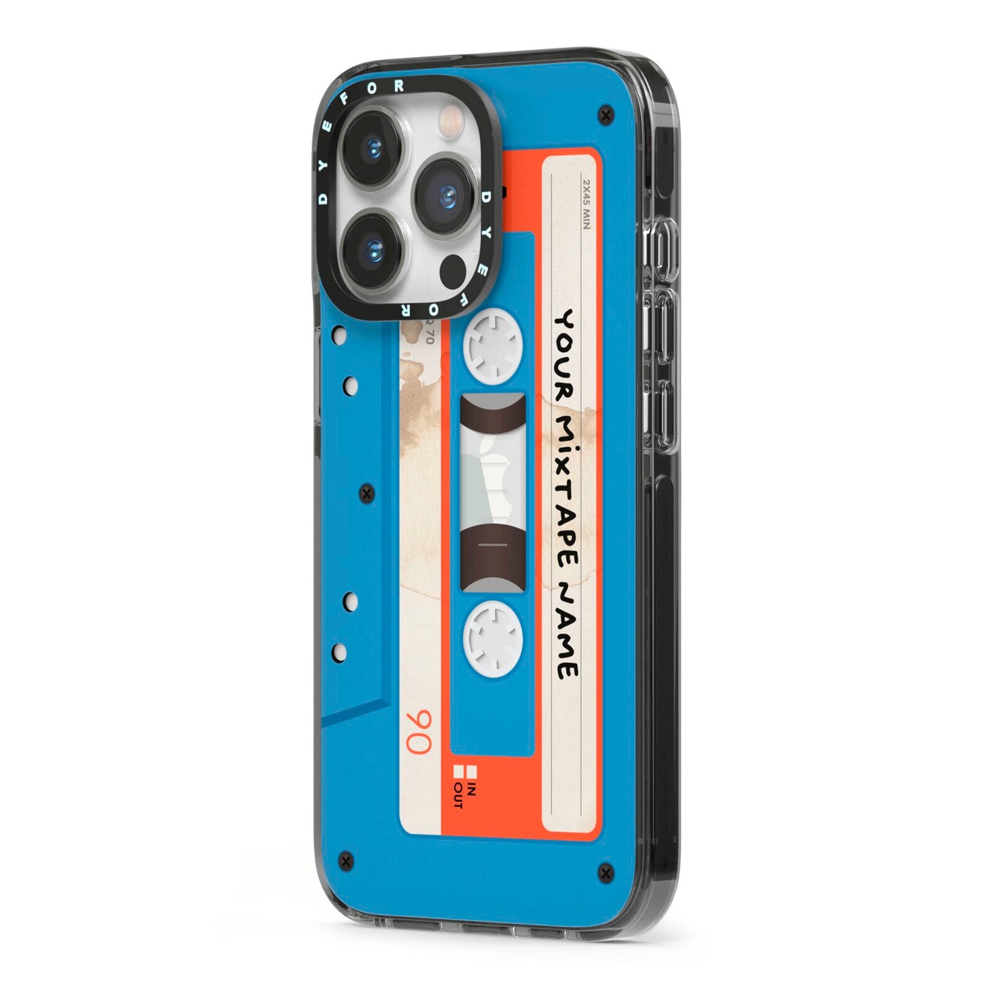 Blue Mixtape Custom iPhone 13 Pro Black Impact Case Side Angle on Silver phone