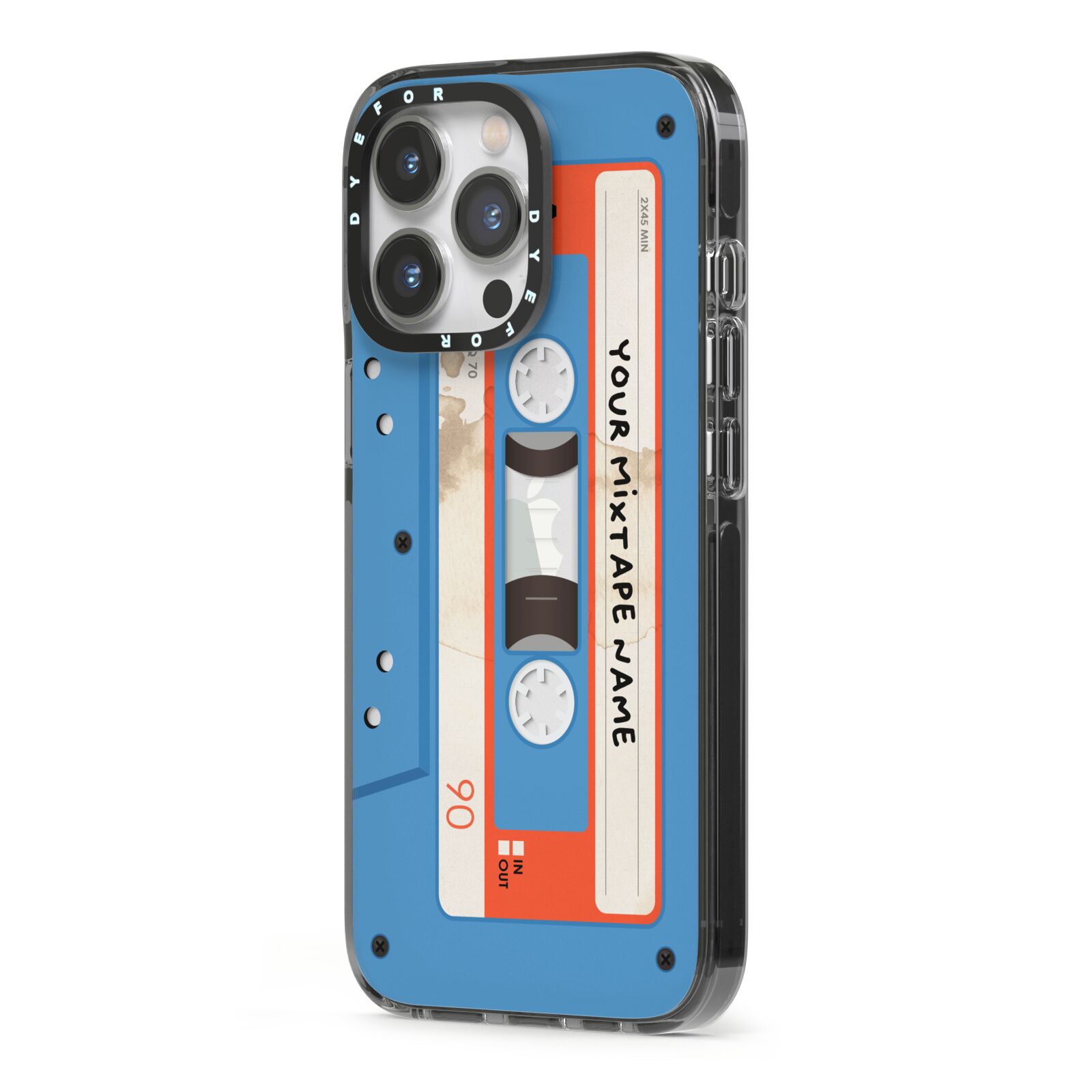 Blue Mixtape Custom iPhone 13 Pro Black Impact Case Side Angle on Silver phone