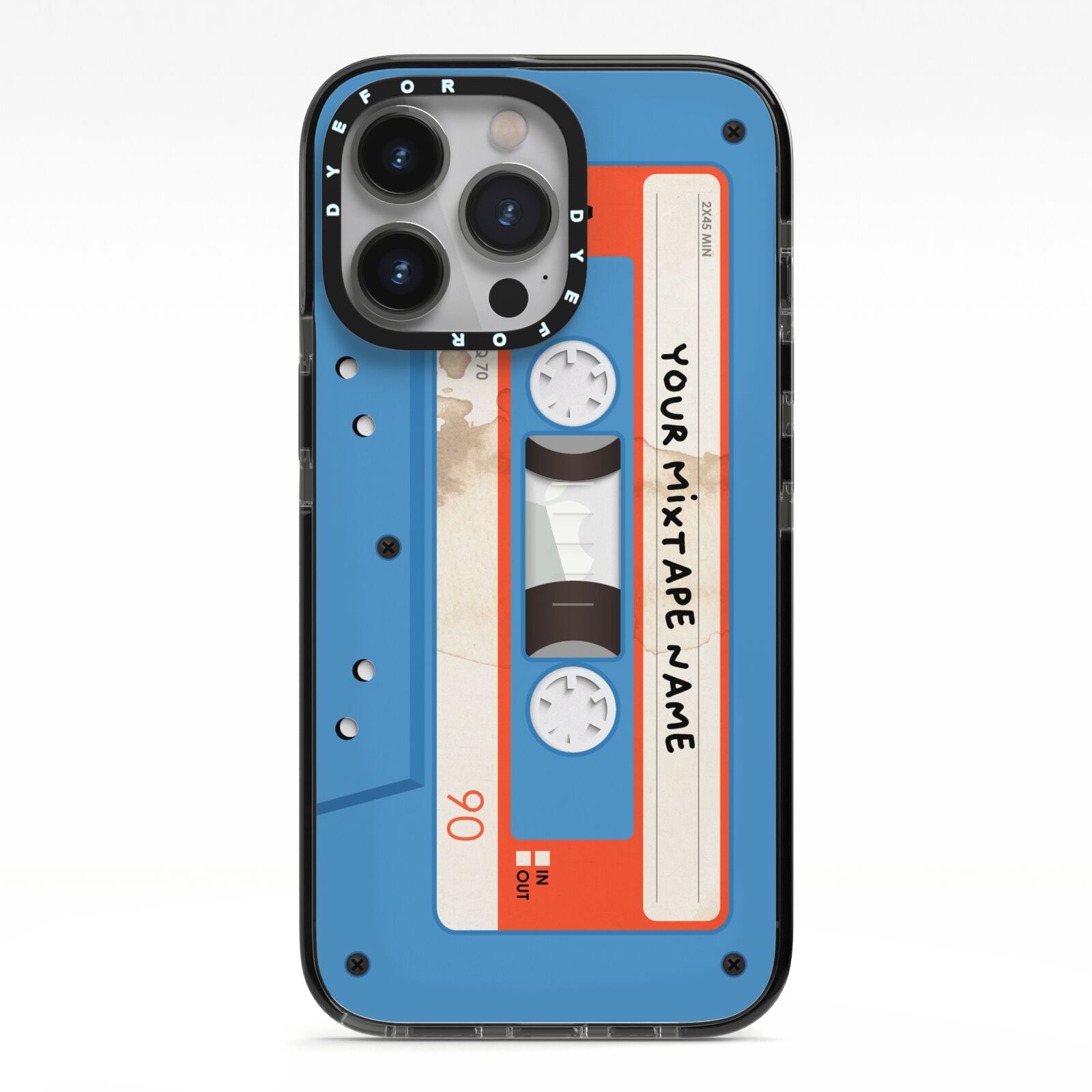 Blue Mixtape Custom iPhone 13 Pro Black Impact Case on Silver phone