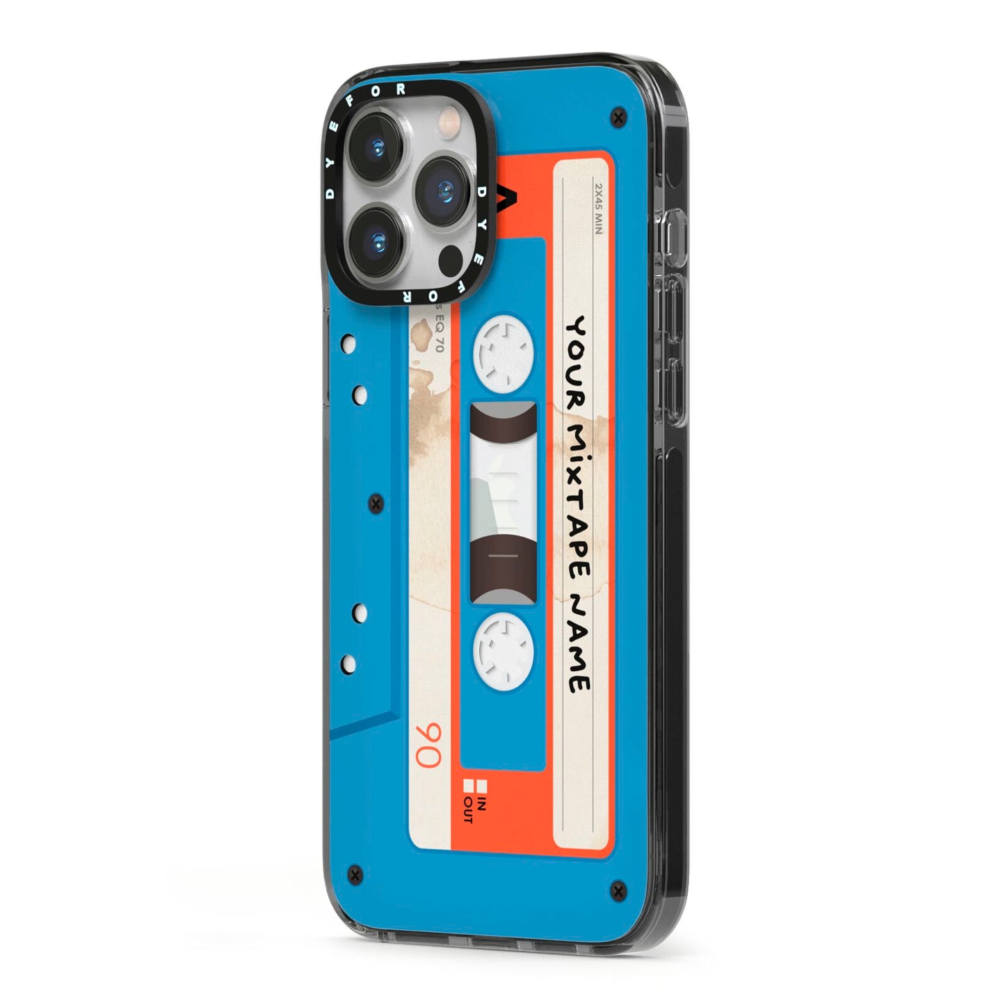 Blue Mixtape Custom iPhone 13 Pro Max Black Impact Case Side Angle on Silver phone