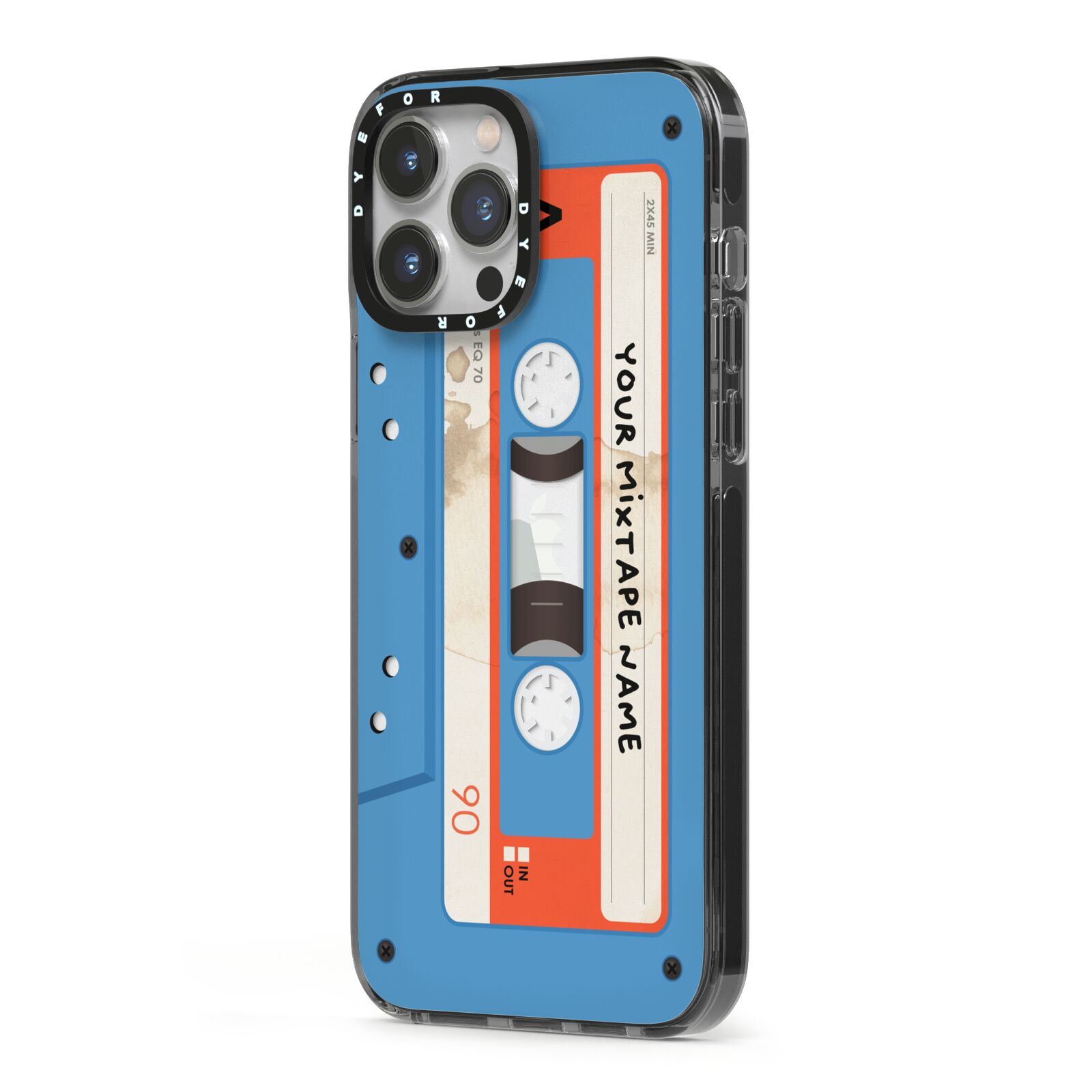 Blue Mixtape Custom iPhone 13 Pro Max Black Impact Case Side Angle on Silver phone