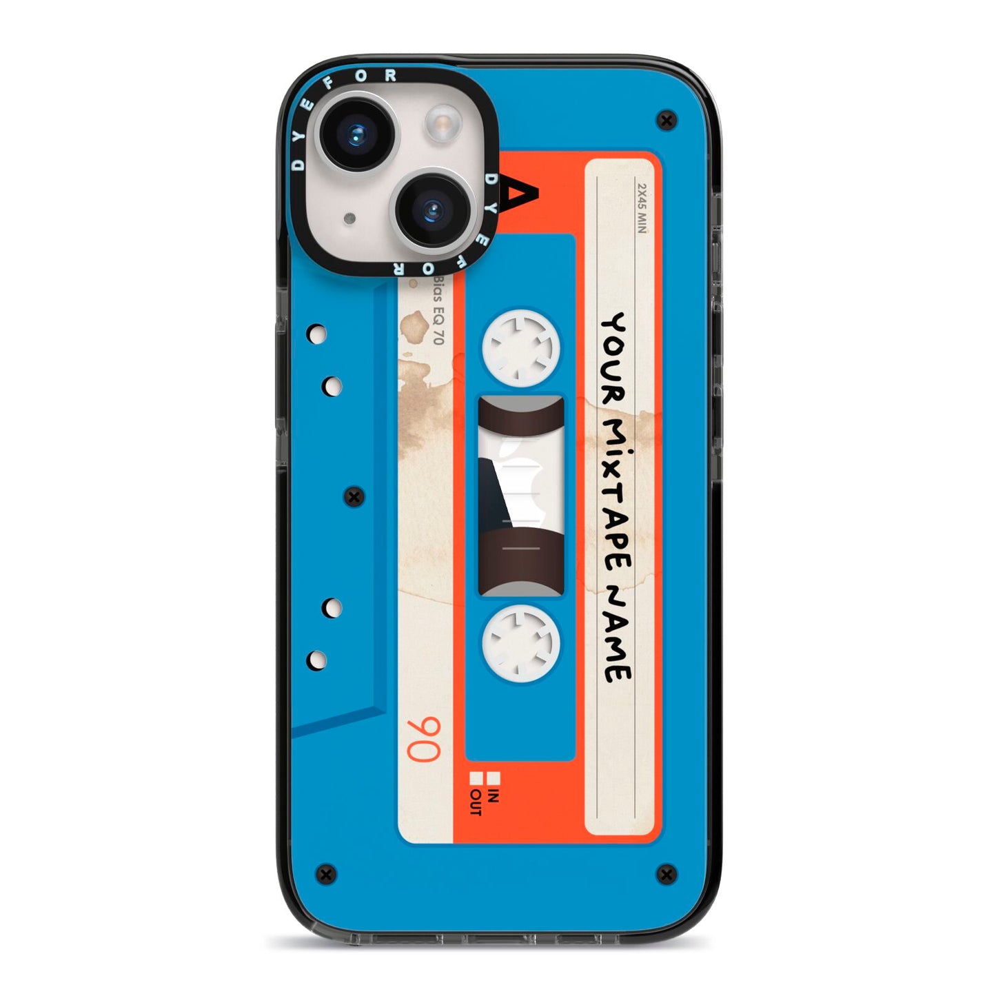 Blue Mixtape Custom iPhone 14 Black Impact Case on Silver phone