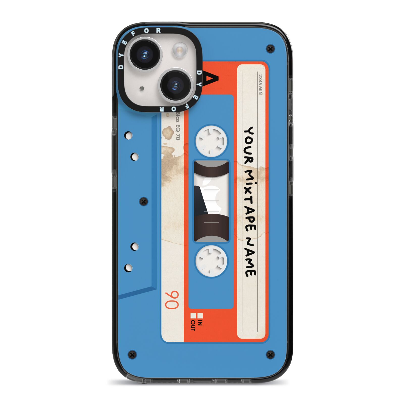 Blue Mixtape Custom iPhone 14 Black Impact Case on Silver phone