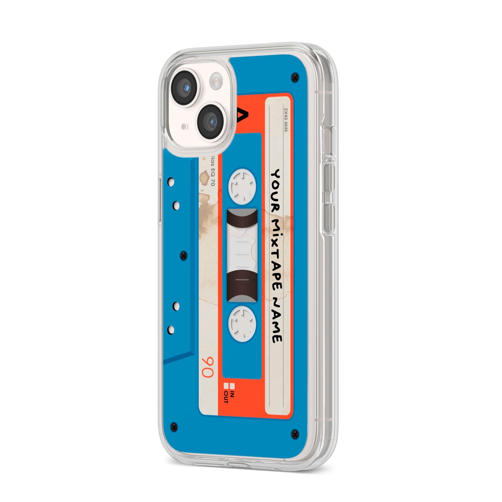 Blue Mixtape Custom iPhone 14 Clear Tough Case Starlight Angled Image