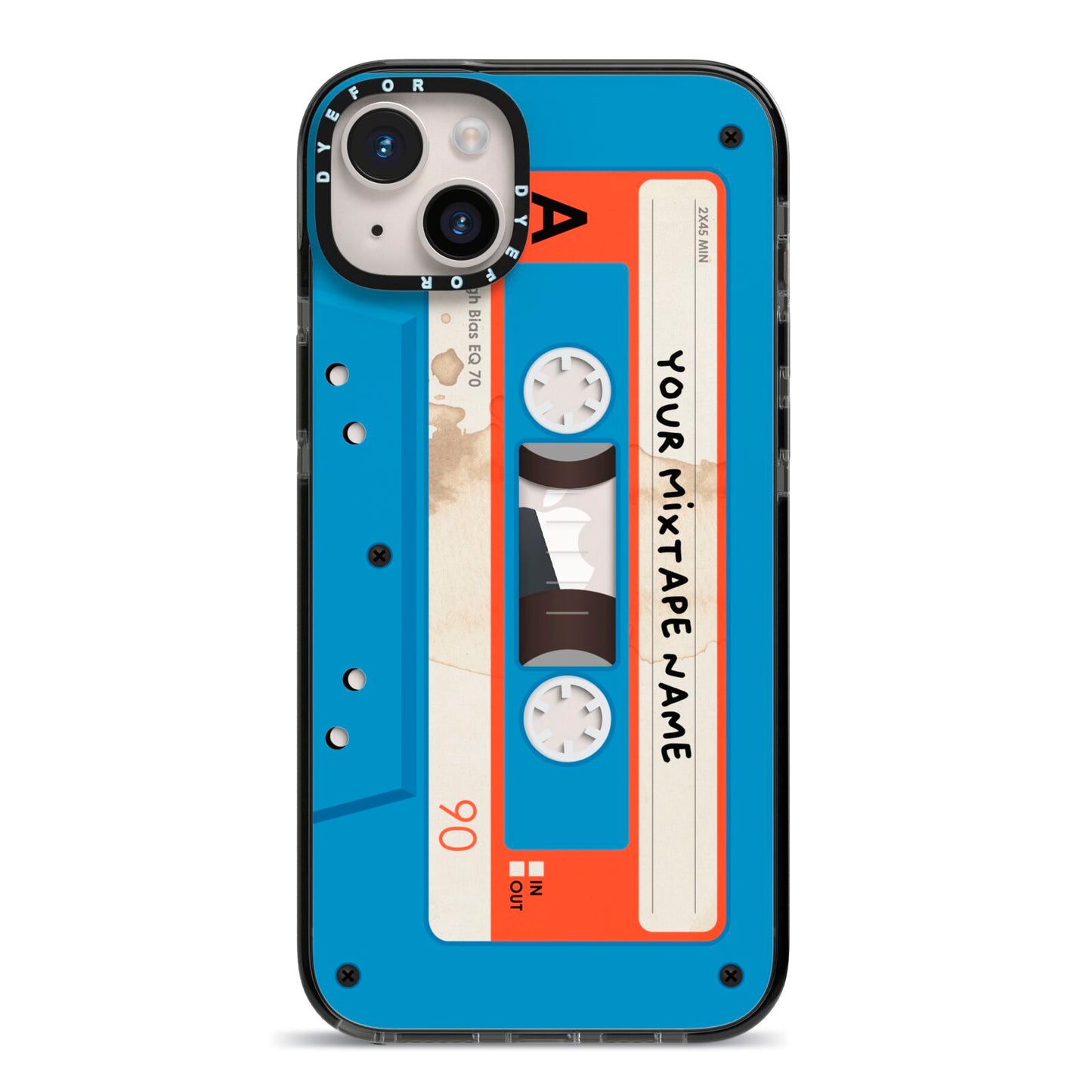 Blue Mixtape Custom iPhone 14 Plus Black Impact Case on Silver phone