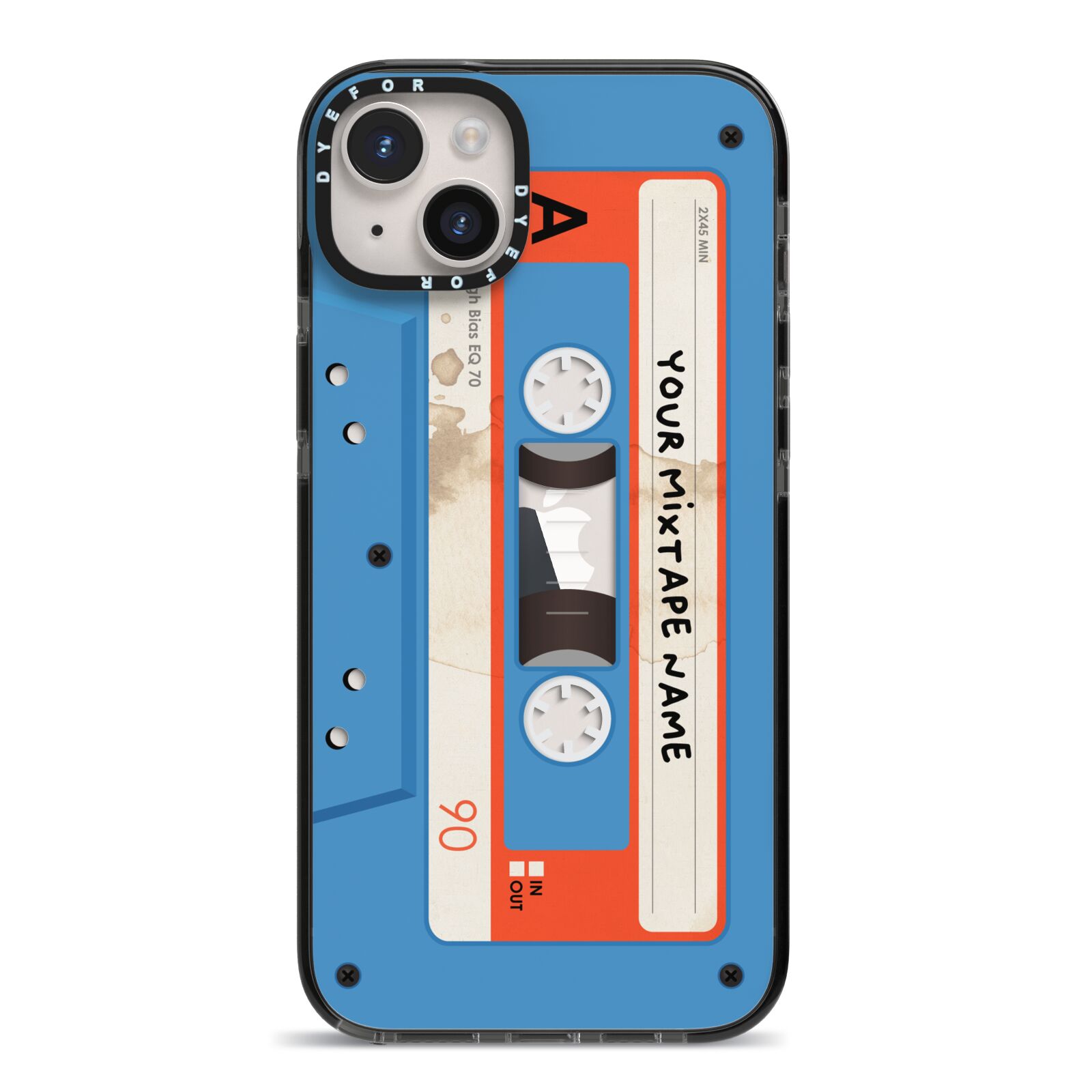 Blue Mixtape Custom iPhone 14 Plus Black Impact Case on Silver phone