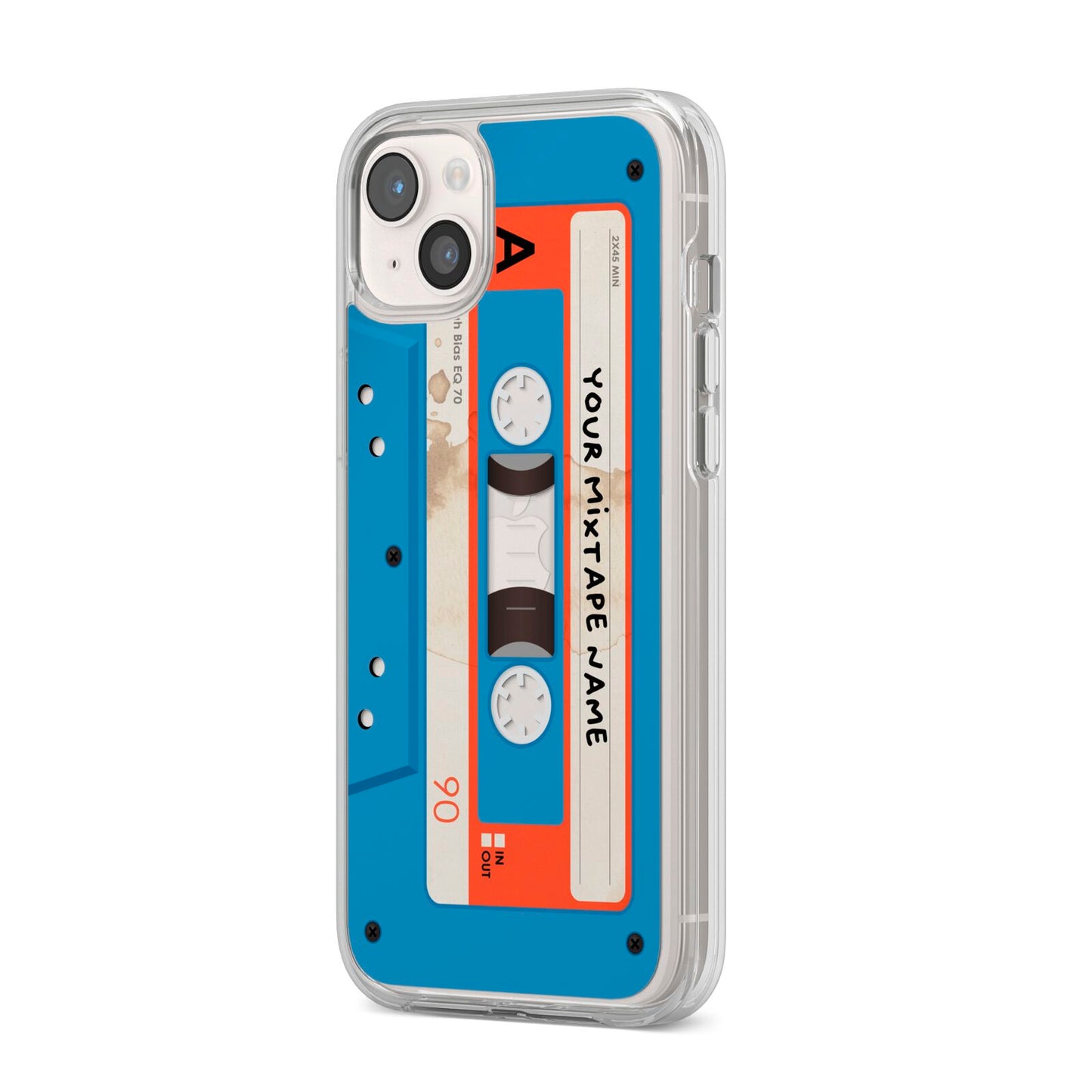 Blue Mixtape Custom iPhone 14 Plus Clear Tough Case Starlight Angled Image