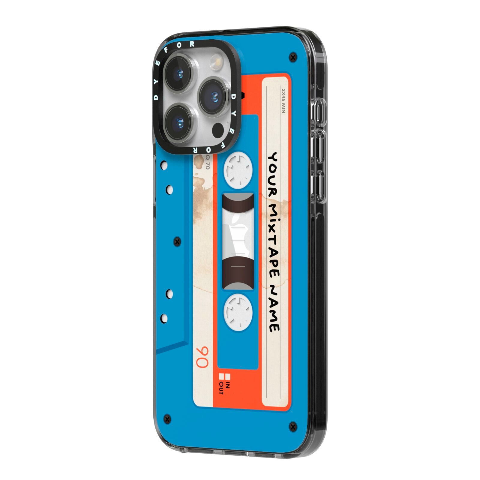 Blue Mixtape Custom iPhone 14 Pro Max Black Impact Case Side Angle on Silver phone