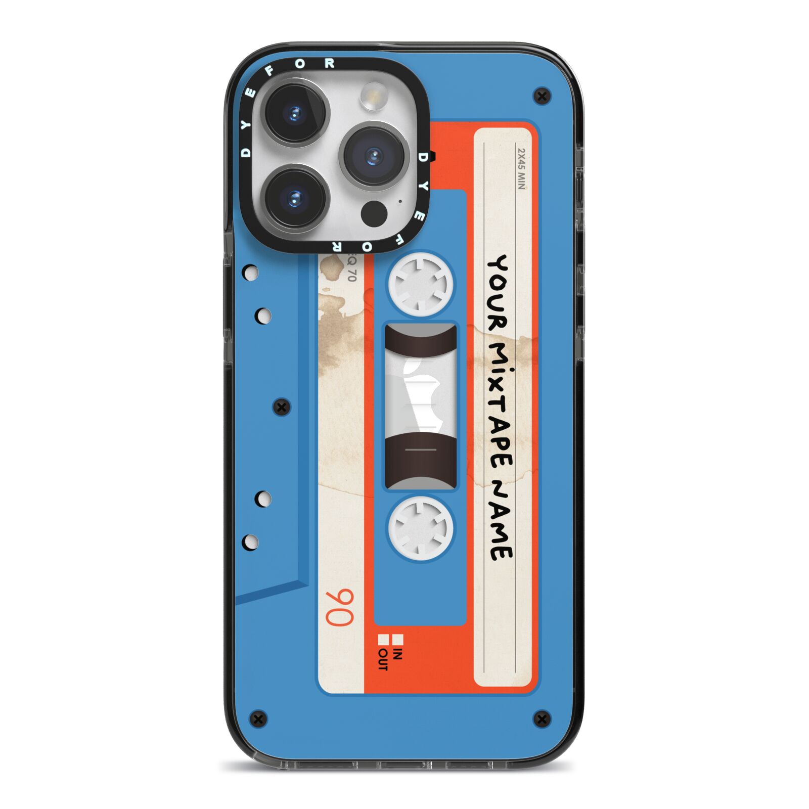 Blue Mixtape Custom iPhone 14 Pro Max Black Impact Case on Silver phone