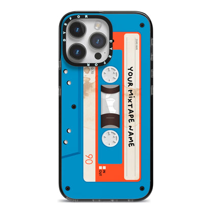 Blue Mixtape Custom iPhone 14 Pro Max Black Impact Case on Silver phone