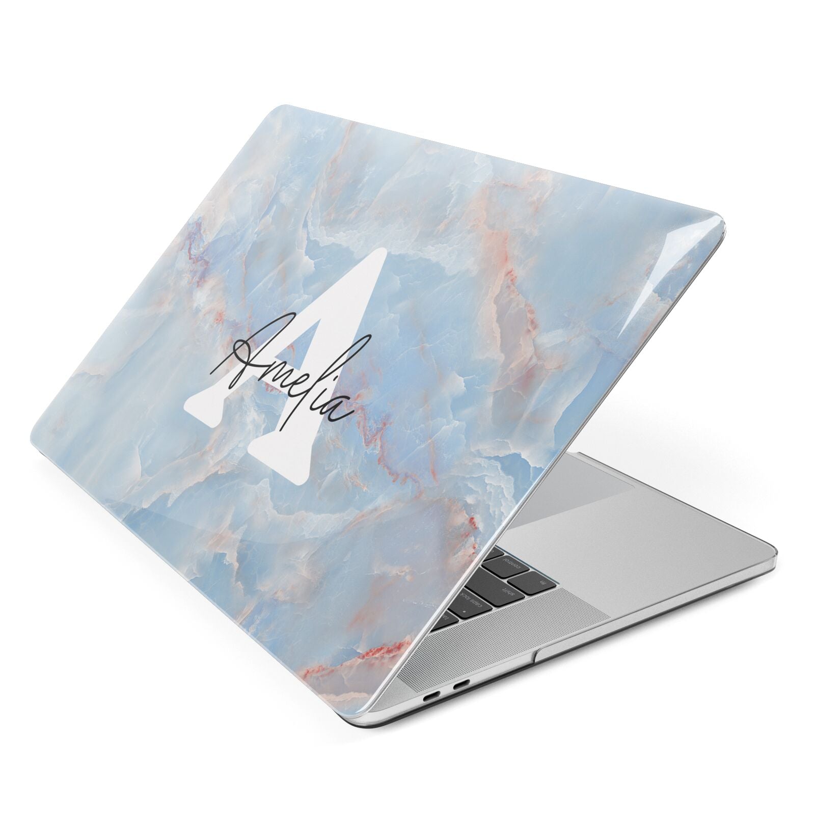 Blue Onyx Marble Apple MacBook Case Side View