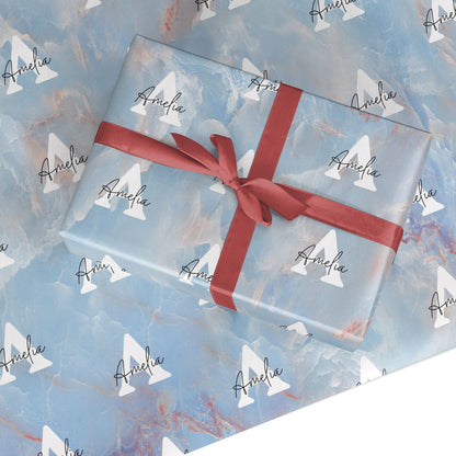 Blue Onyx Marble Custom Wrapping Paper