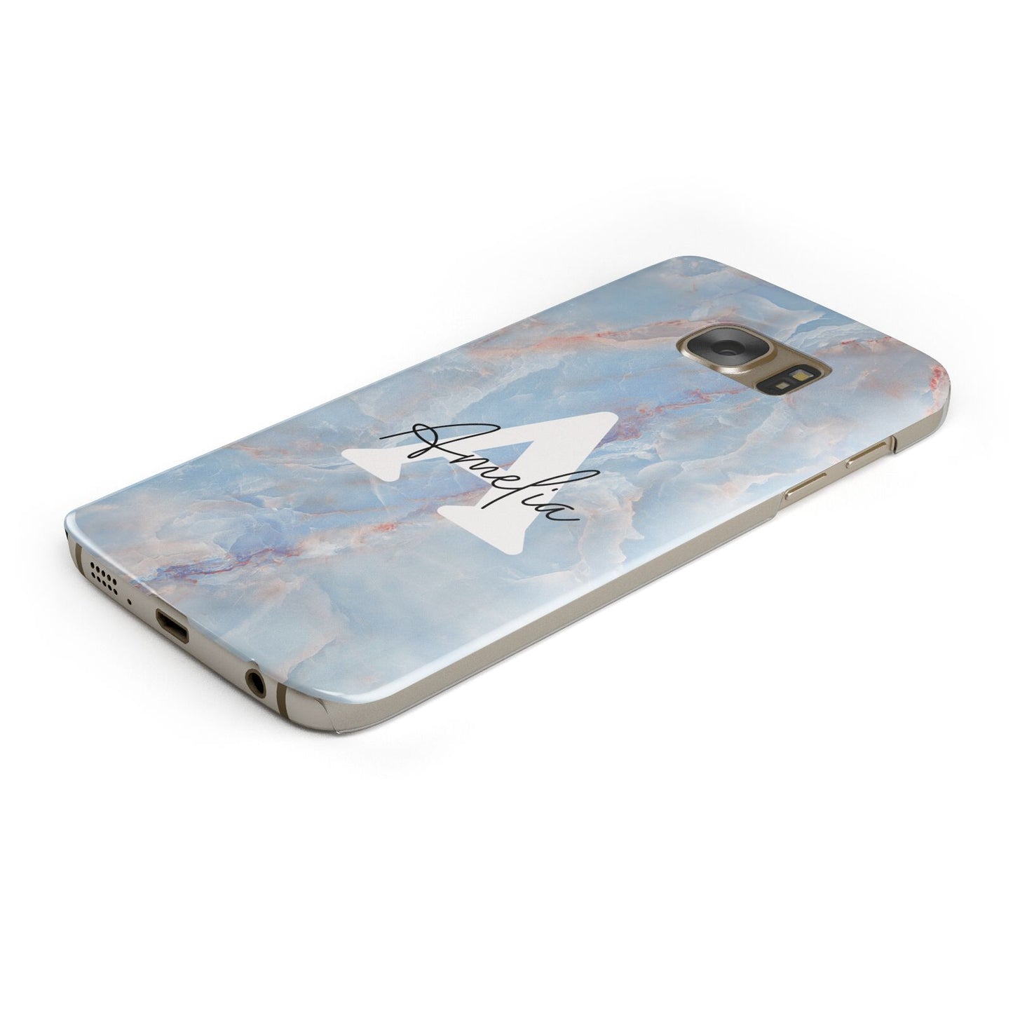 Blue Onyx Marble Protective Samsung Galaxy Case Angled Image