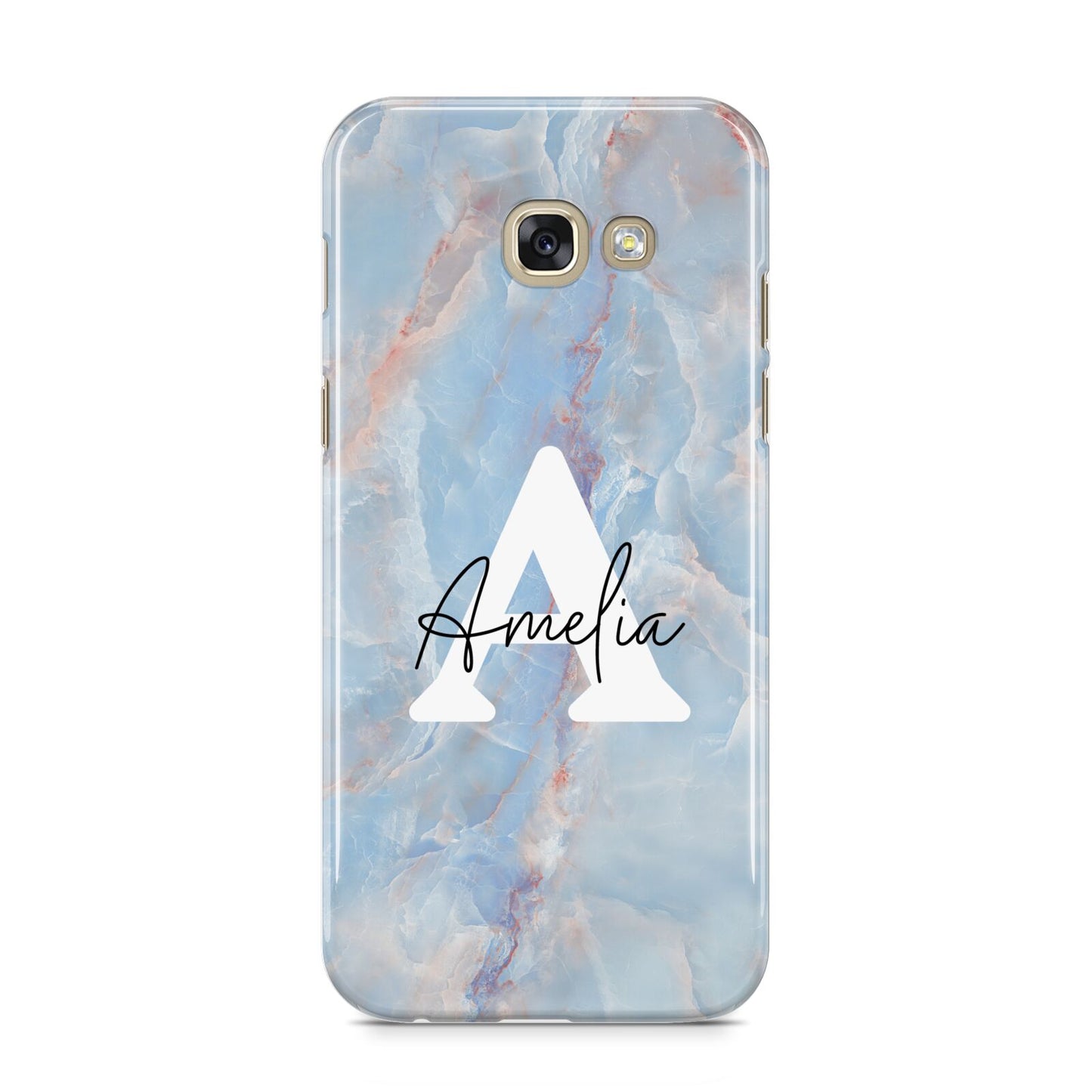 Blue Onyx Marble Samsung Galaxy A5 2017 Case on gold phone