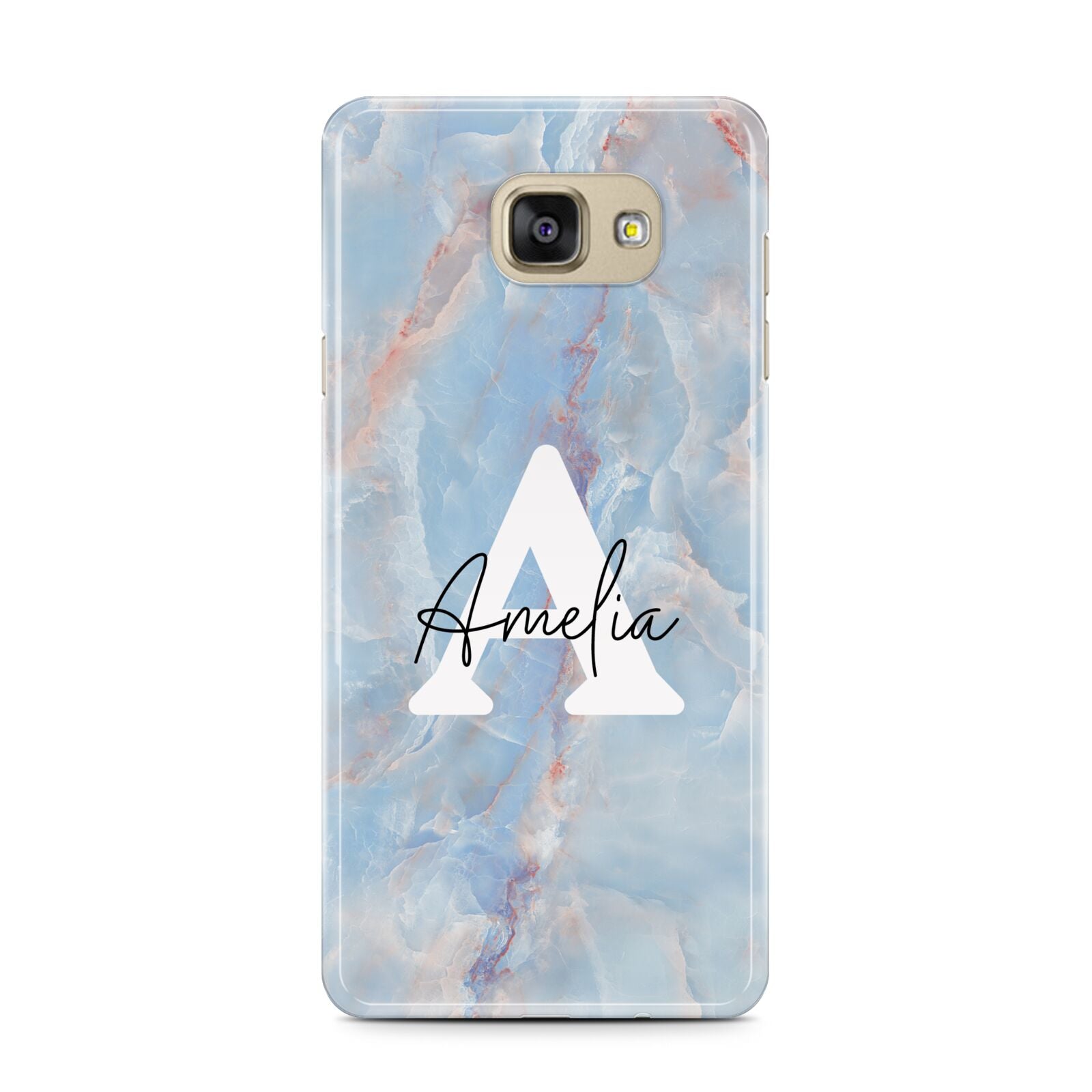 Blue Onyx Marble Samsung Galaxy A7 2016 Case on gold phone