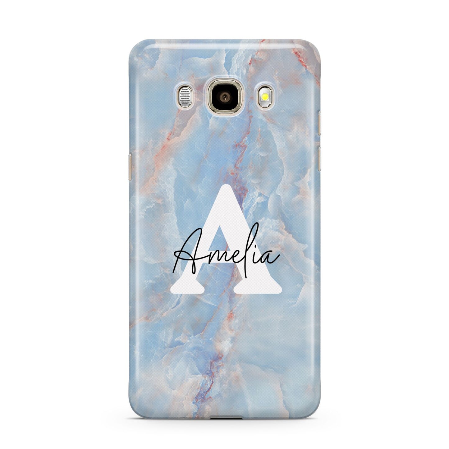 Blue Onyx Marble Samsung Galaxy J7 2016 Case on gold phone