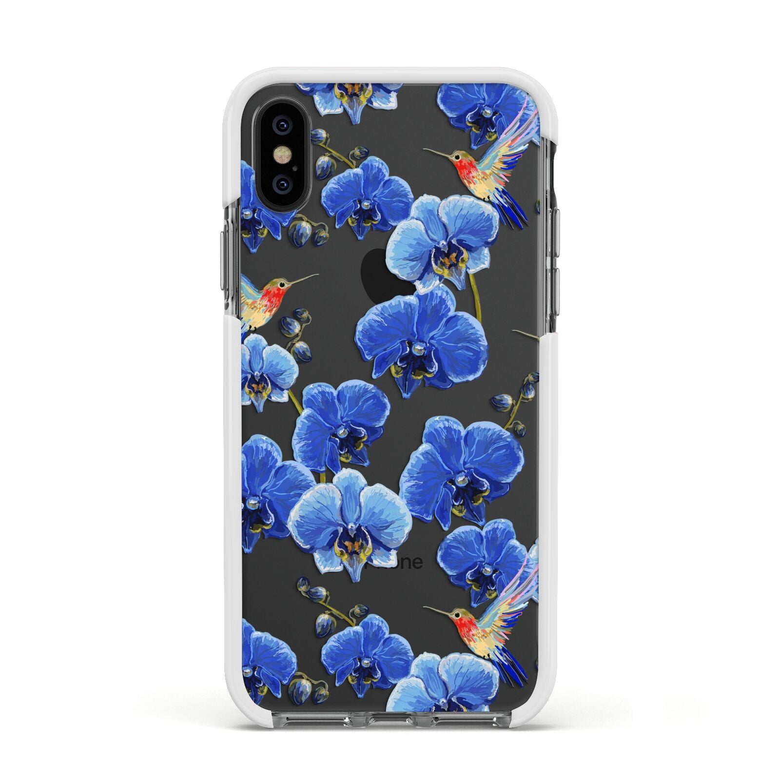 Blue Orchid Apple iPhone Xs Impact Case White Edge on Black Phone