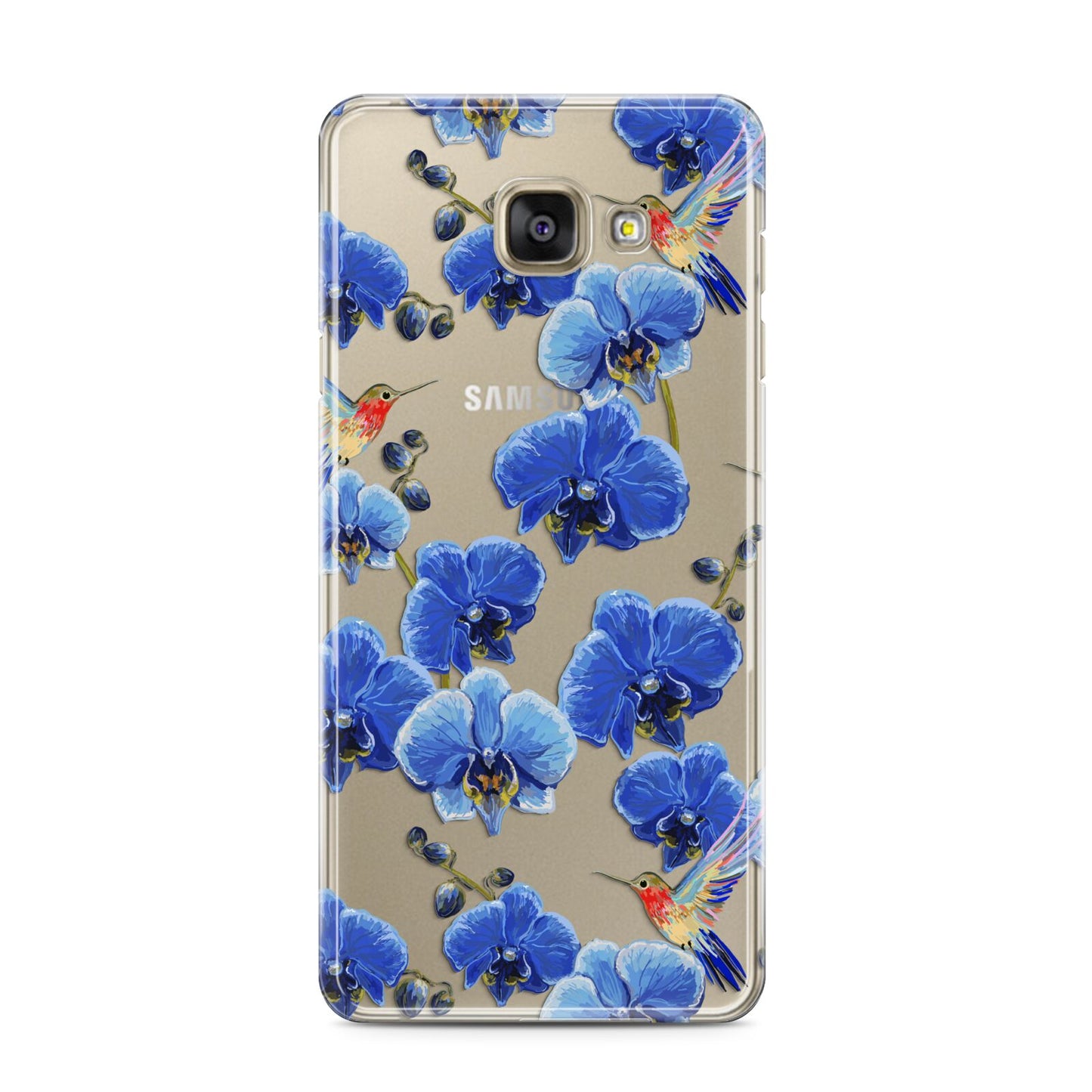 Blue Orchid Samsung Galaxy A3 2016 Case on gold phone