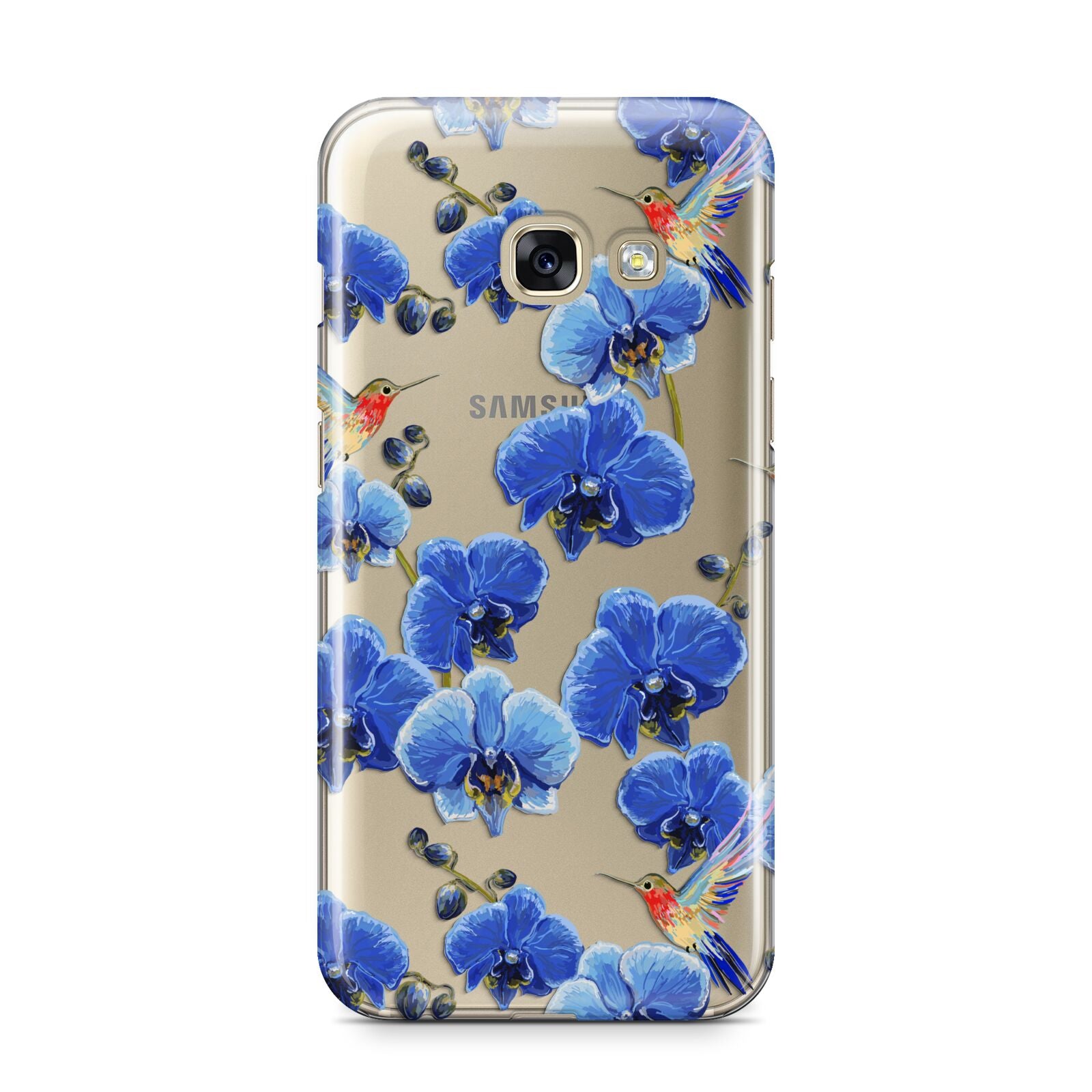 Blue Orchid Samsung Galaxy A3 2017 Case on gold phone