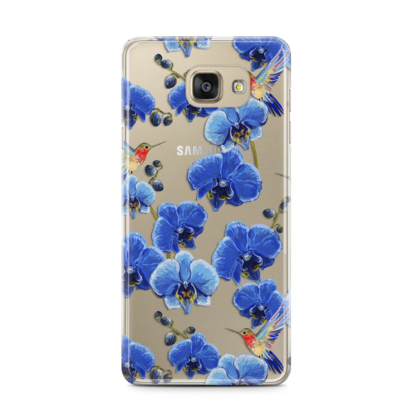 Blue Orchid Samsung Galaxy A7 2016 Case on gold phone