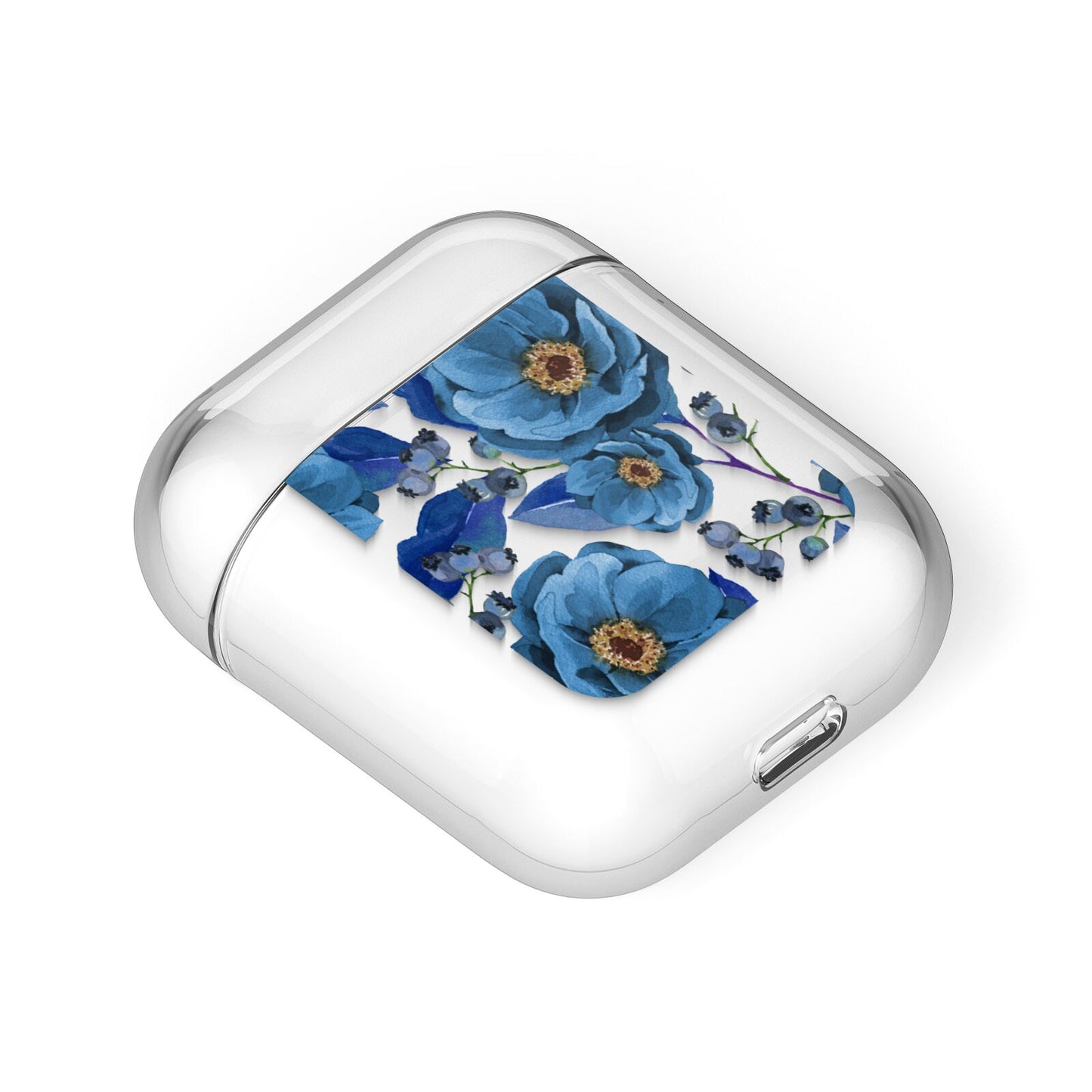 Blue Peonies AirPods Case Laid Flat