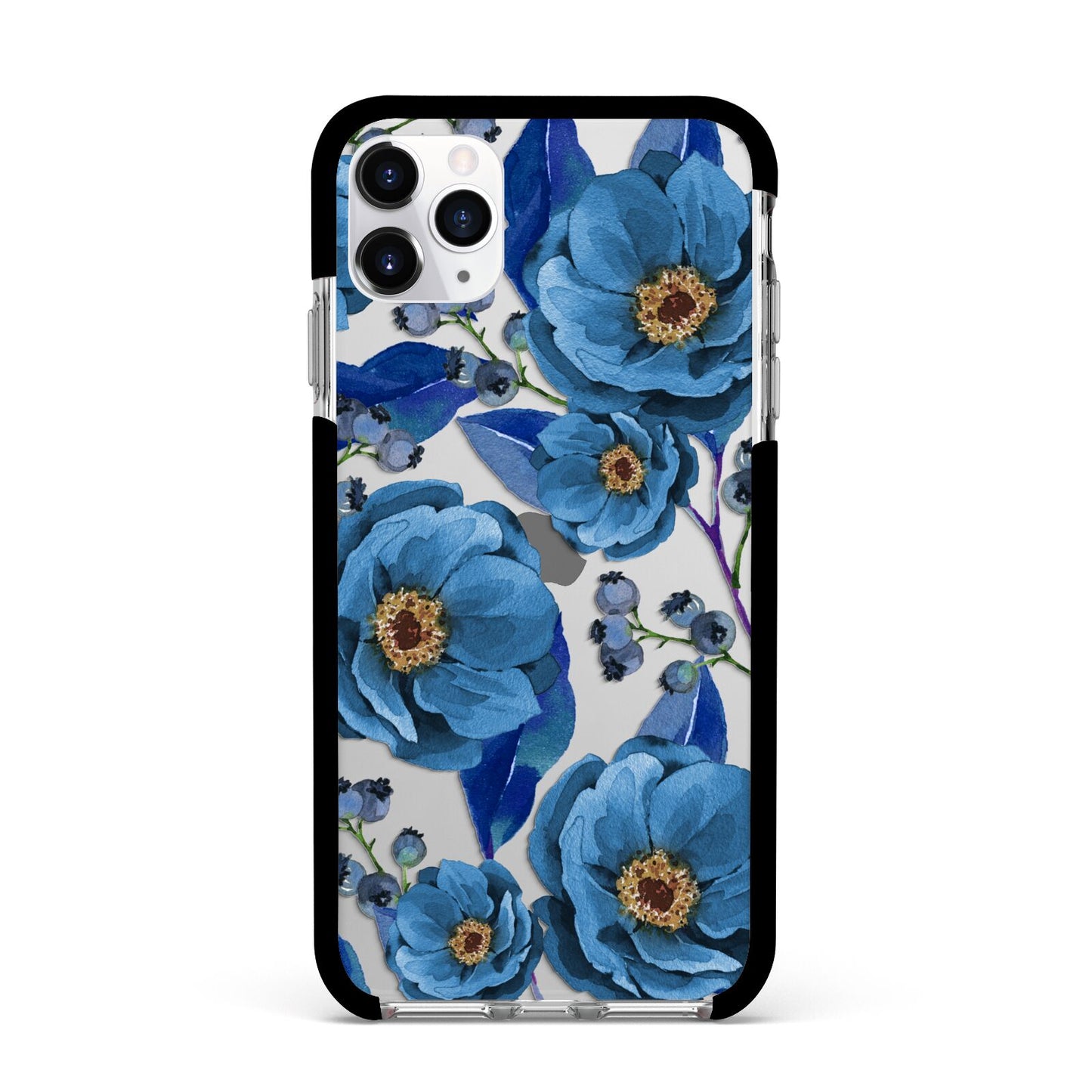 Blue Peonies Apple iPhone 11 Pro Max in Silver with Black Impact Case