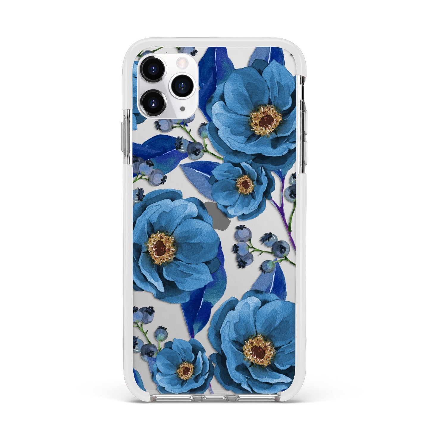 Blue Peonies Apple iPhone 11 Pro Max in Silver with White Impact Case