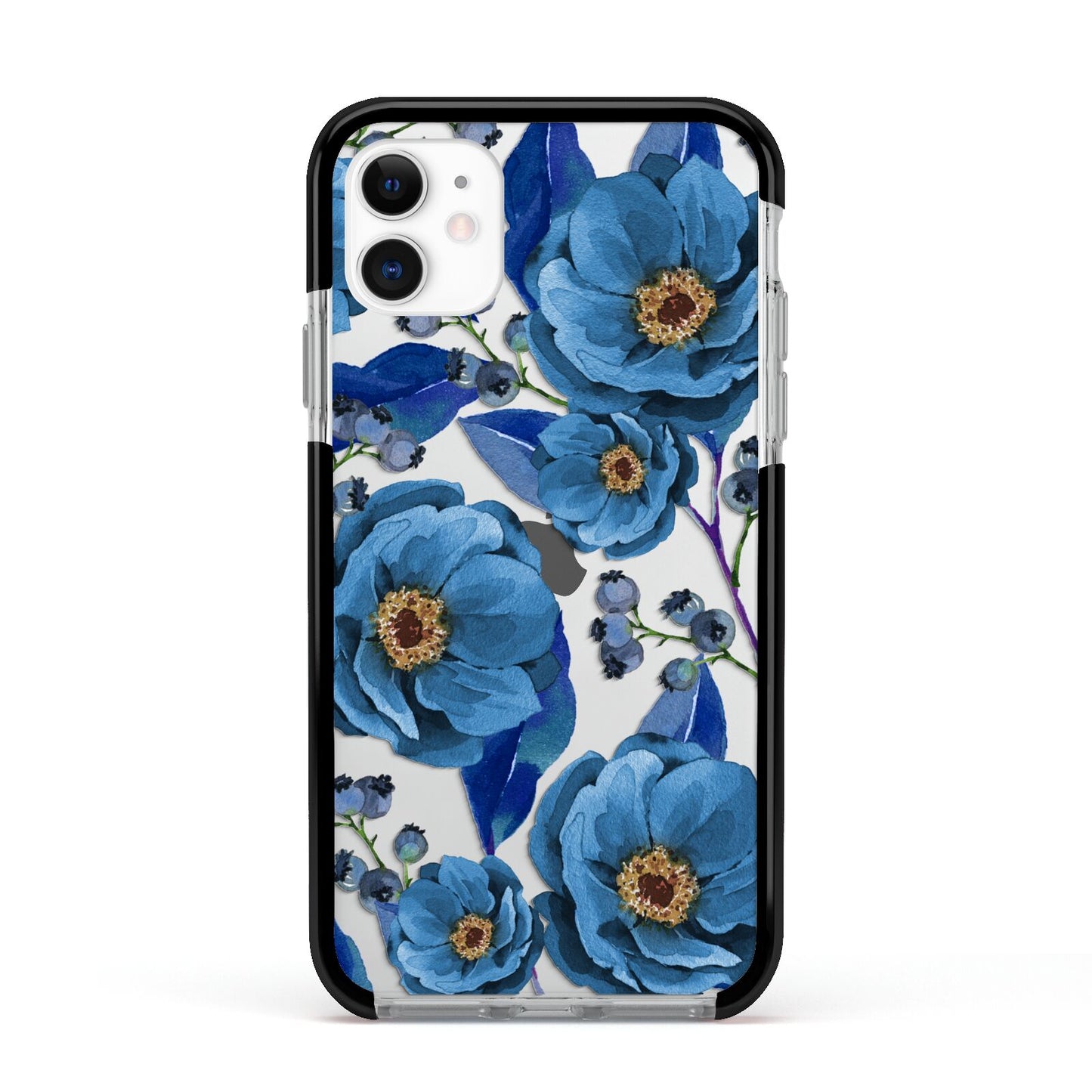 Blue Peonies Apple iPhone 11 in White with Black Impact Case