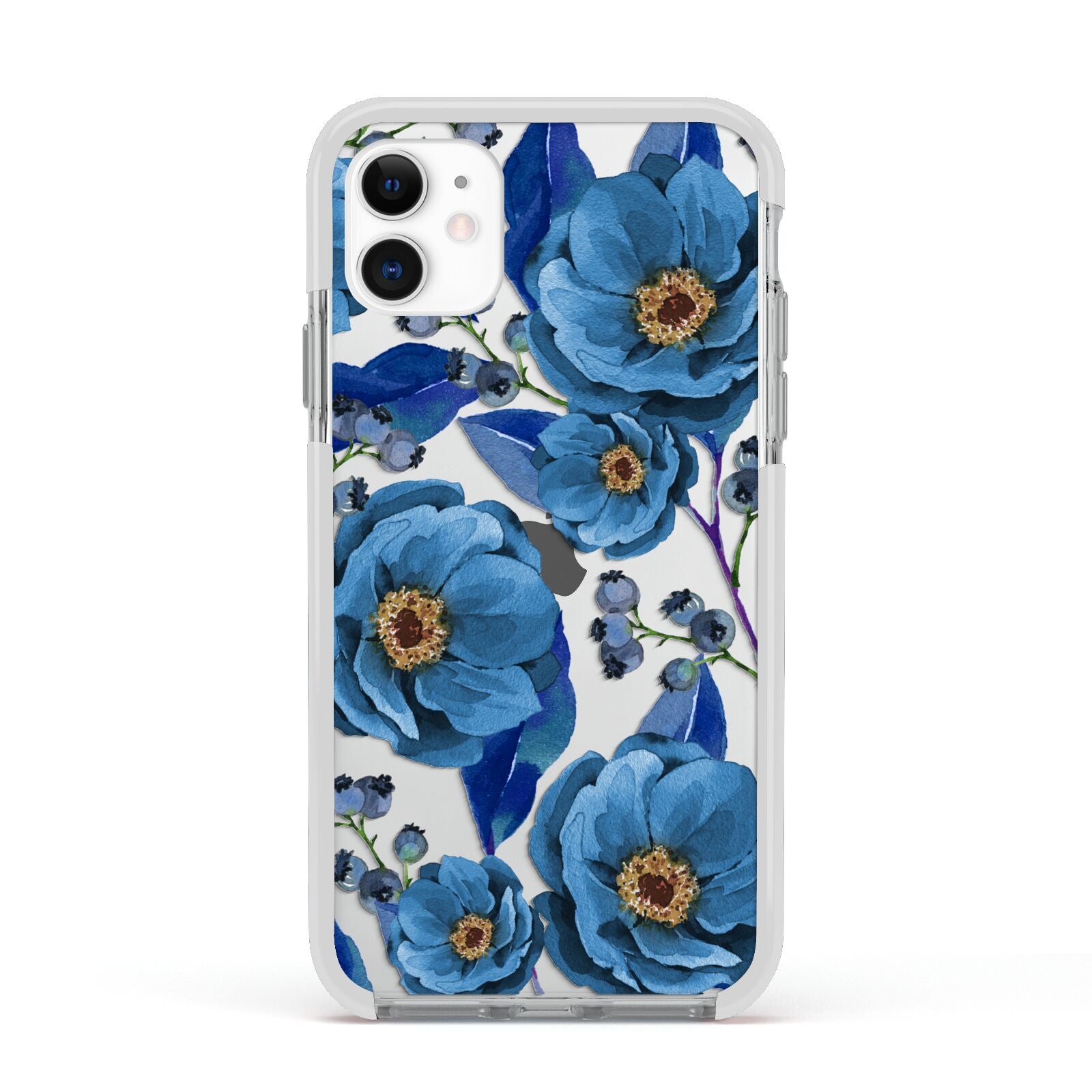 Blue Peonies Apple iPhone 11 in White with White Impact Case