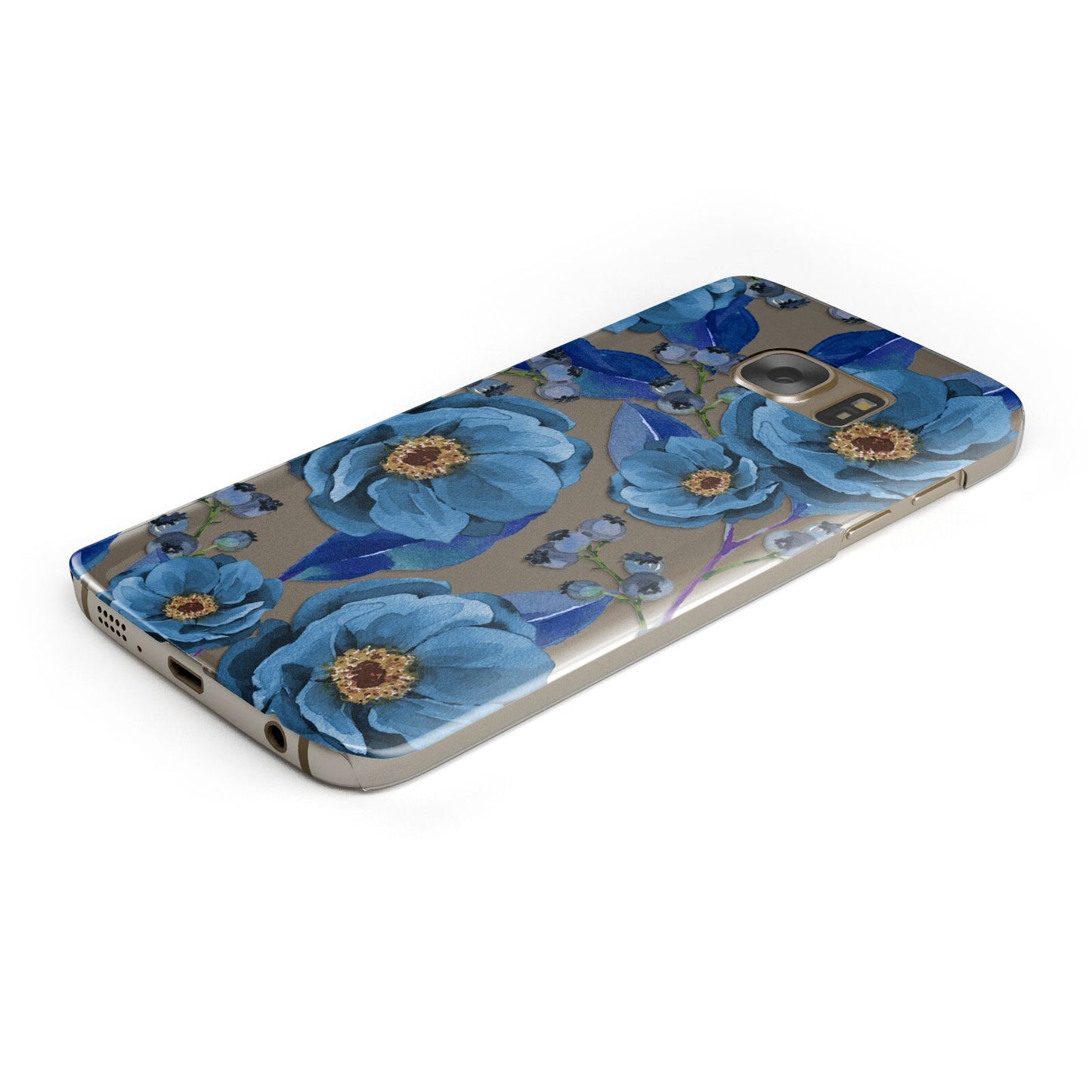 Blue Peonies Protective Samsung Galaxy Case Angled Image