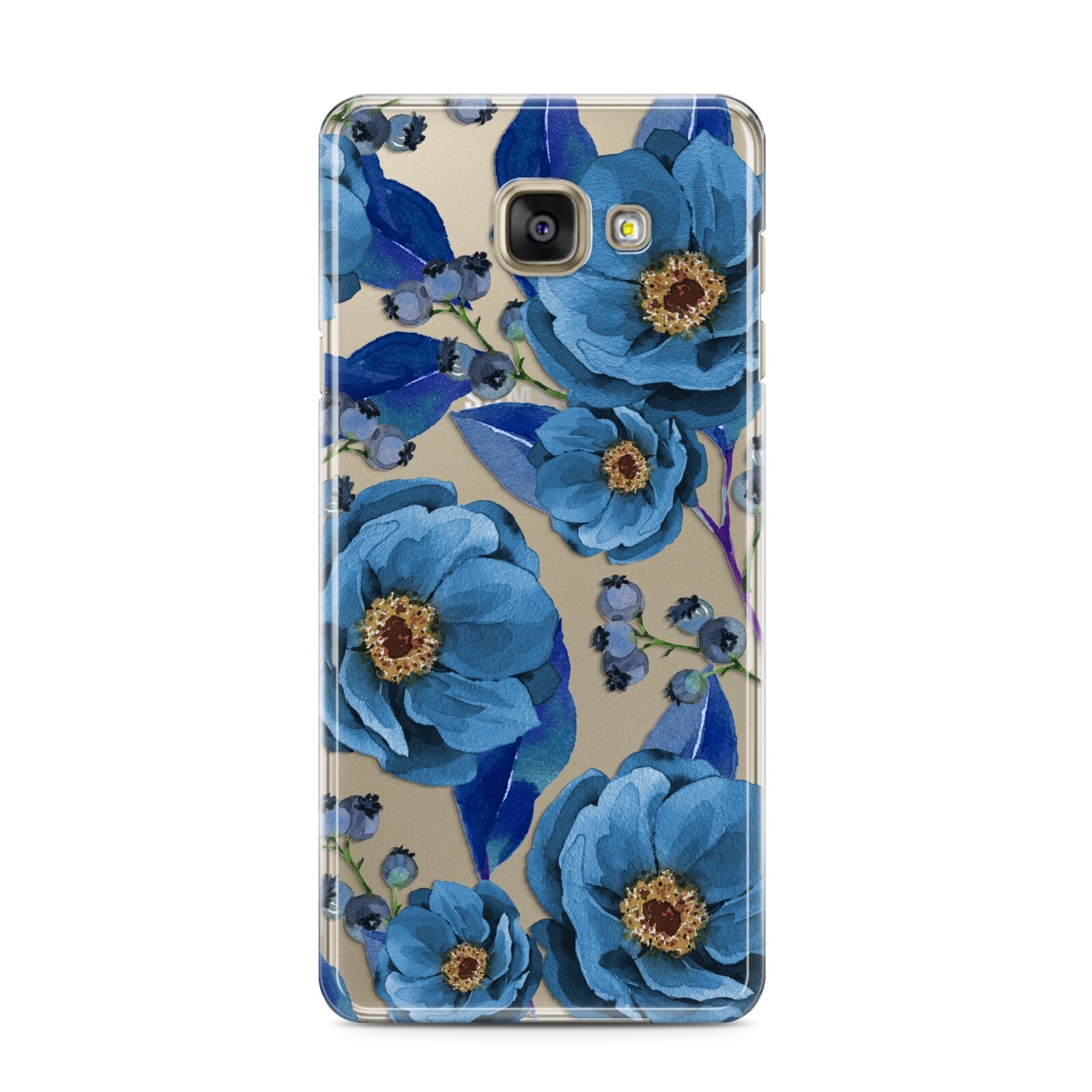 Blue Peonies Samsung Galaxy A3 2016 Case on gold phone