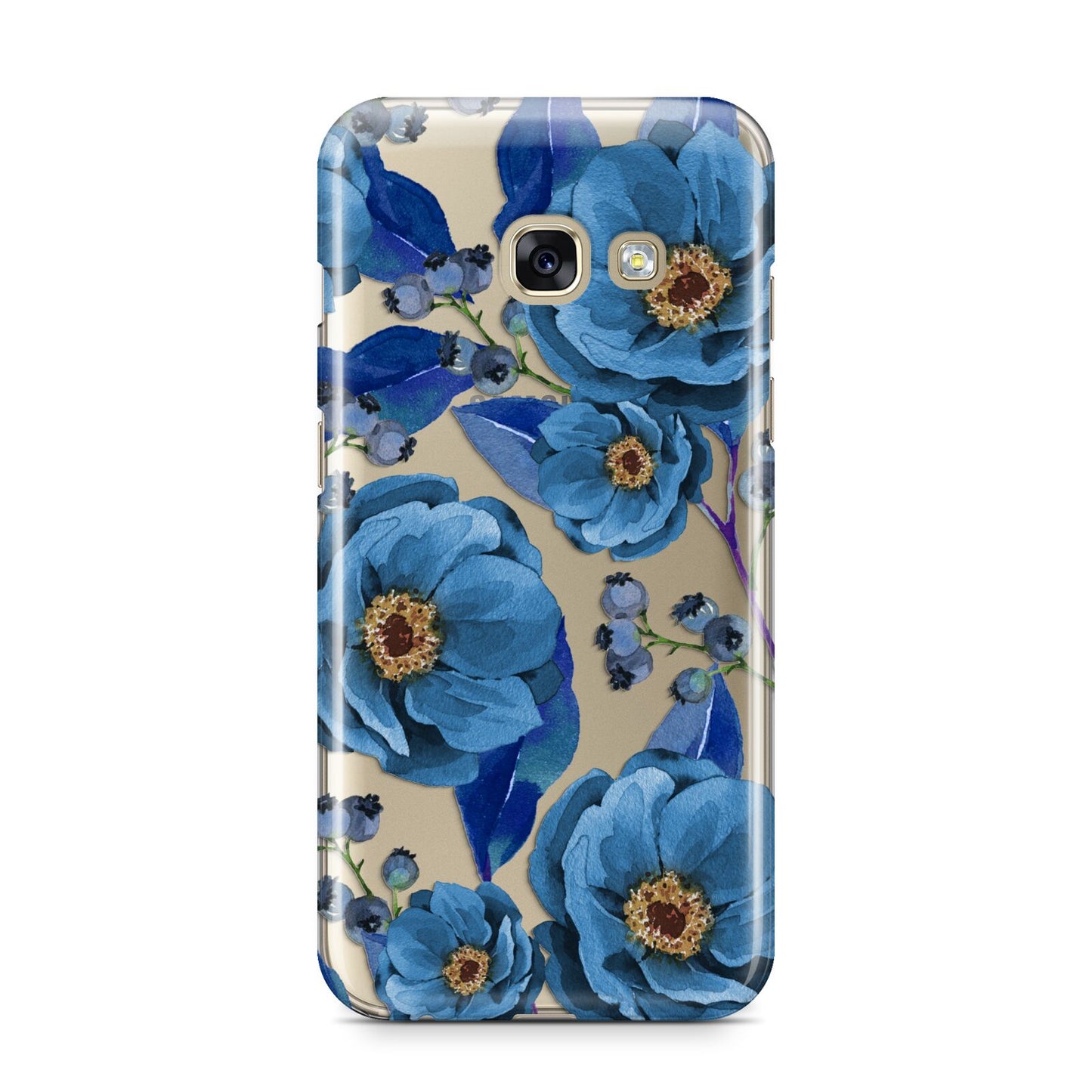 Blue Peonies Samsung Galaxy A3 2017 Case on gold phone