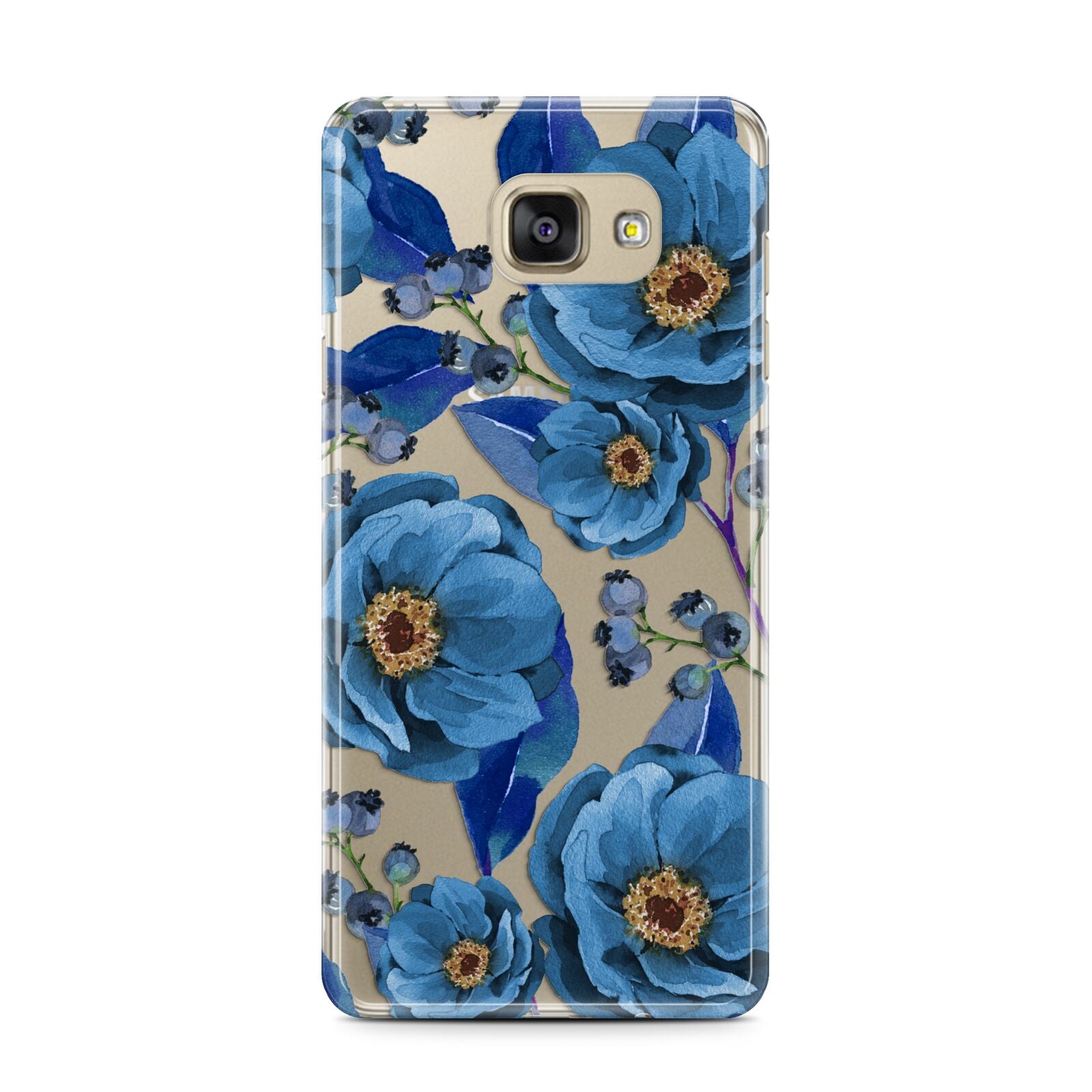 Blue Peonies Samsung Galaxy A7 2016 Case on gold phone