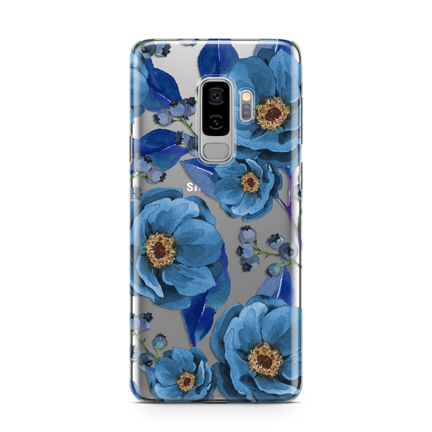 Blue Peonies Samsung Galaxy S9 Plus Case on Silver phone