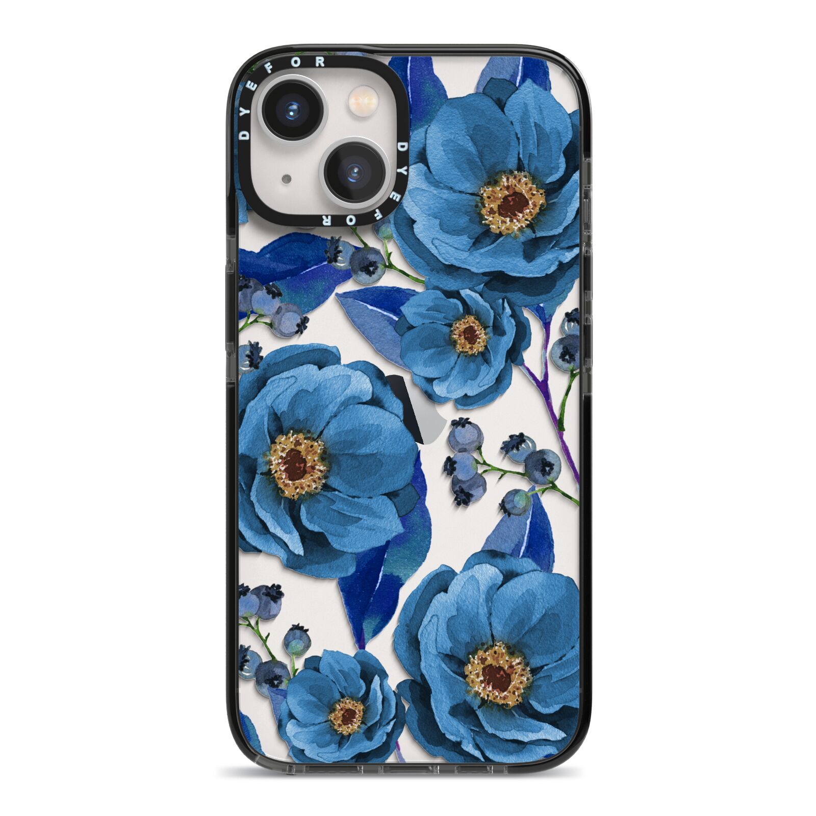 Blue Peonies iPhone 13 Black Impact Case on Silver phone