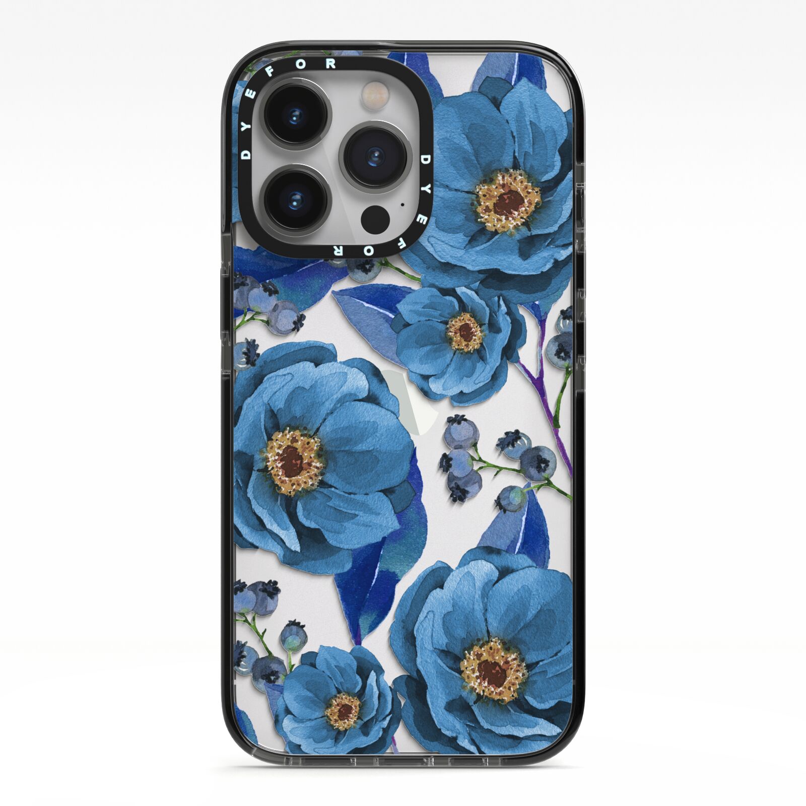 Blue Peonies iPhone 13 Pro Black Impact Case on Silver phone
