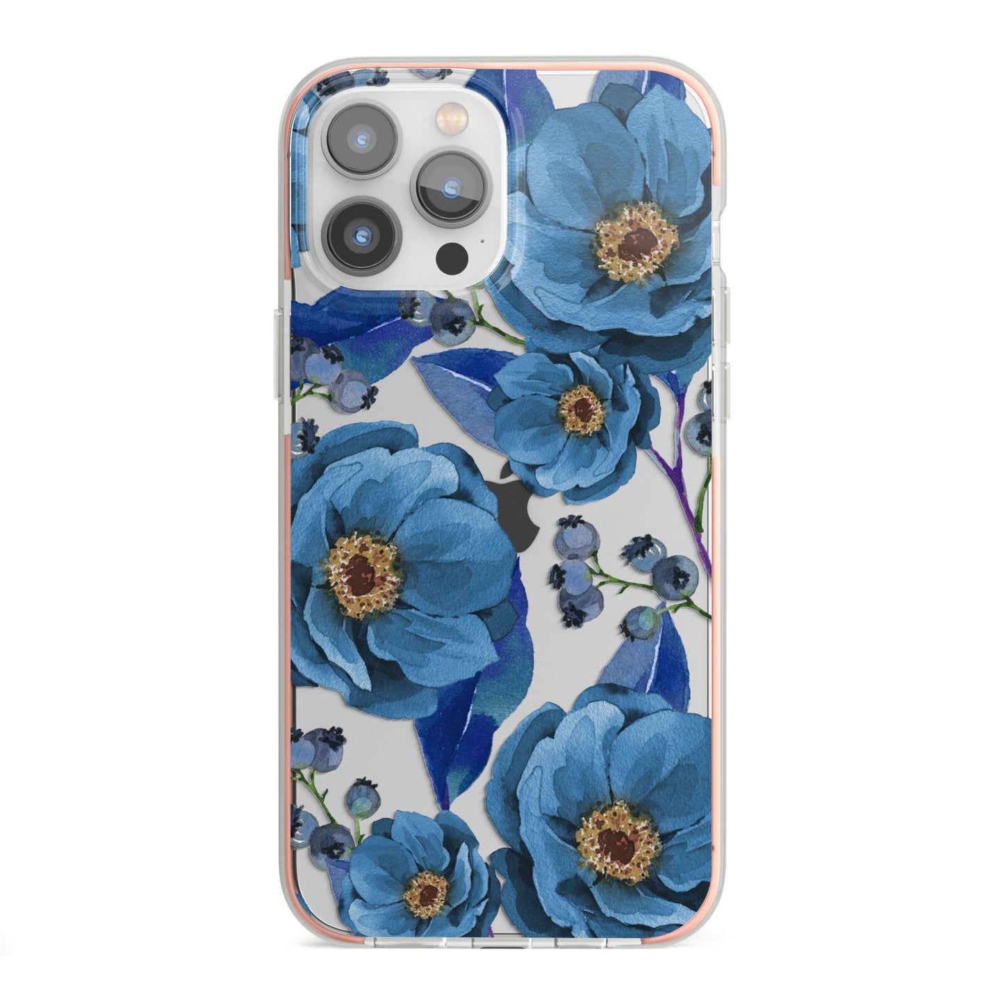 Blue Peonies iPhone 13 Pro Max TPU Impact Case with Pink Edges